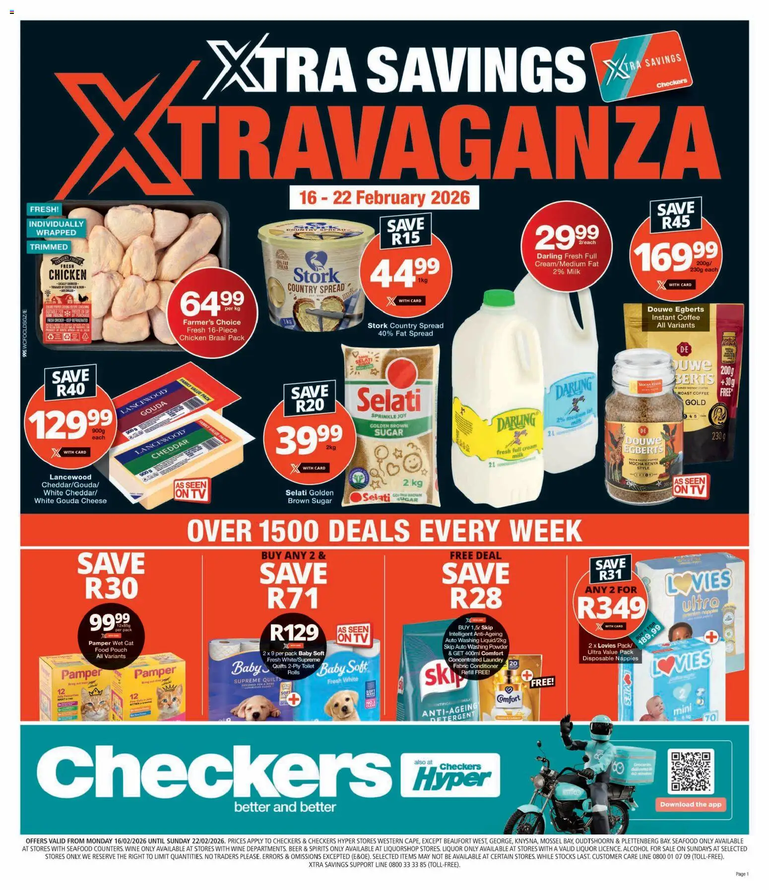 New Checkers catalogue – valid from 16.02.2026 | Page: 1 | Products: Cheese, Wine, Beer, Chicken