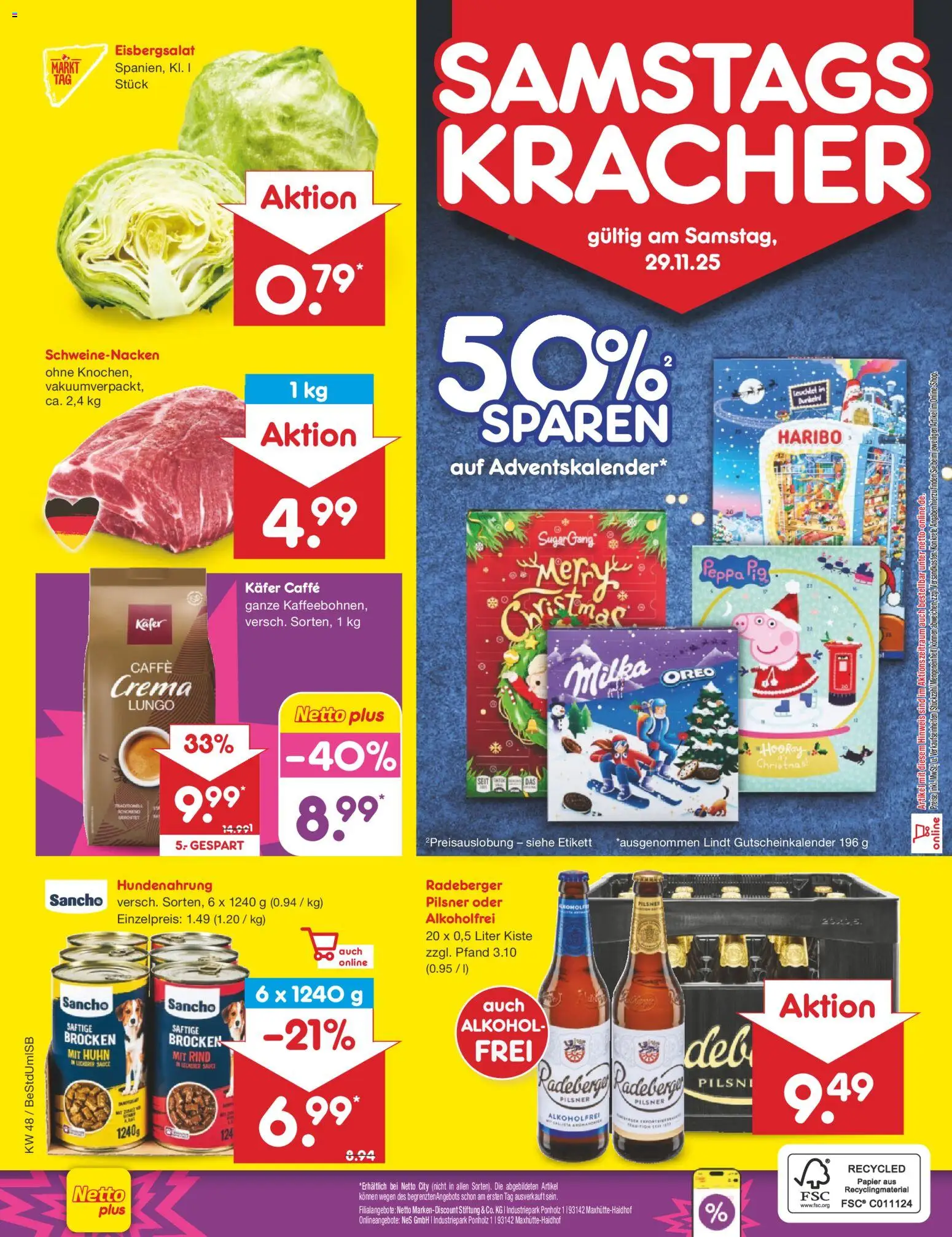 Netto Marken-Discount - Black Friday – gültig ab 24.11.2025 | Seite: 50 | Produkte: Haribo, Schweinenacken, Eisbergsalat, Milka