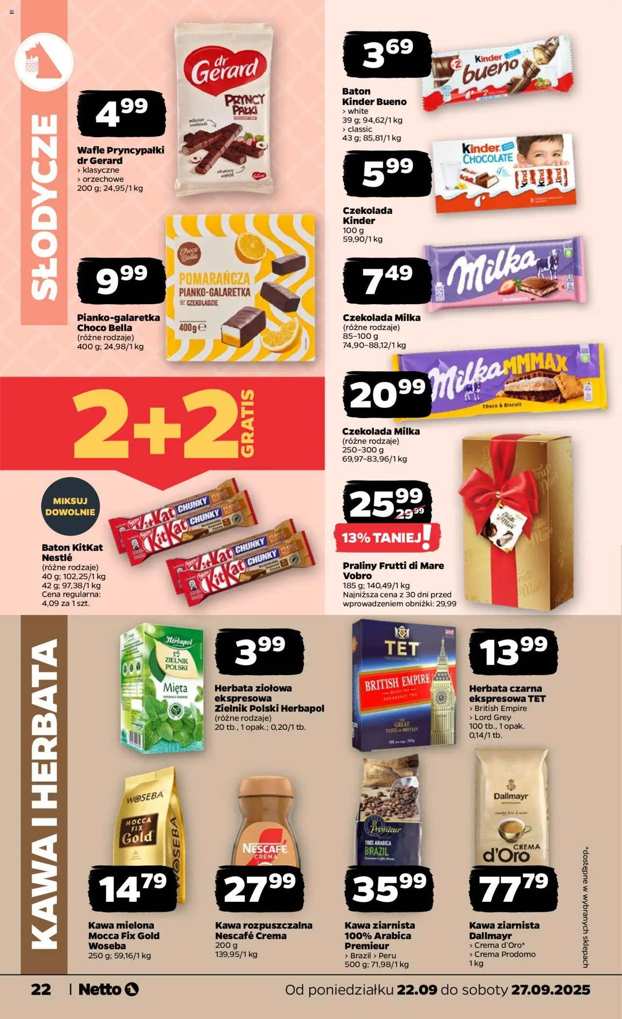 Netto gazetka - Spożywcza od 22.09.2025 | Strona: 22 | Produkty: Kawa ziarnista, Czekolada milka, Mięta, Kawa
