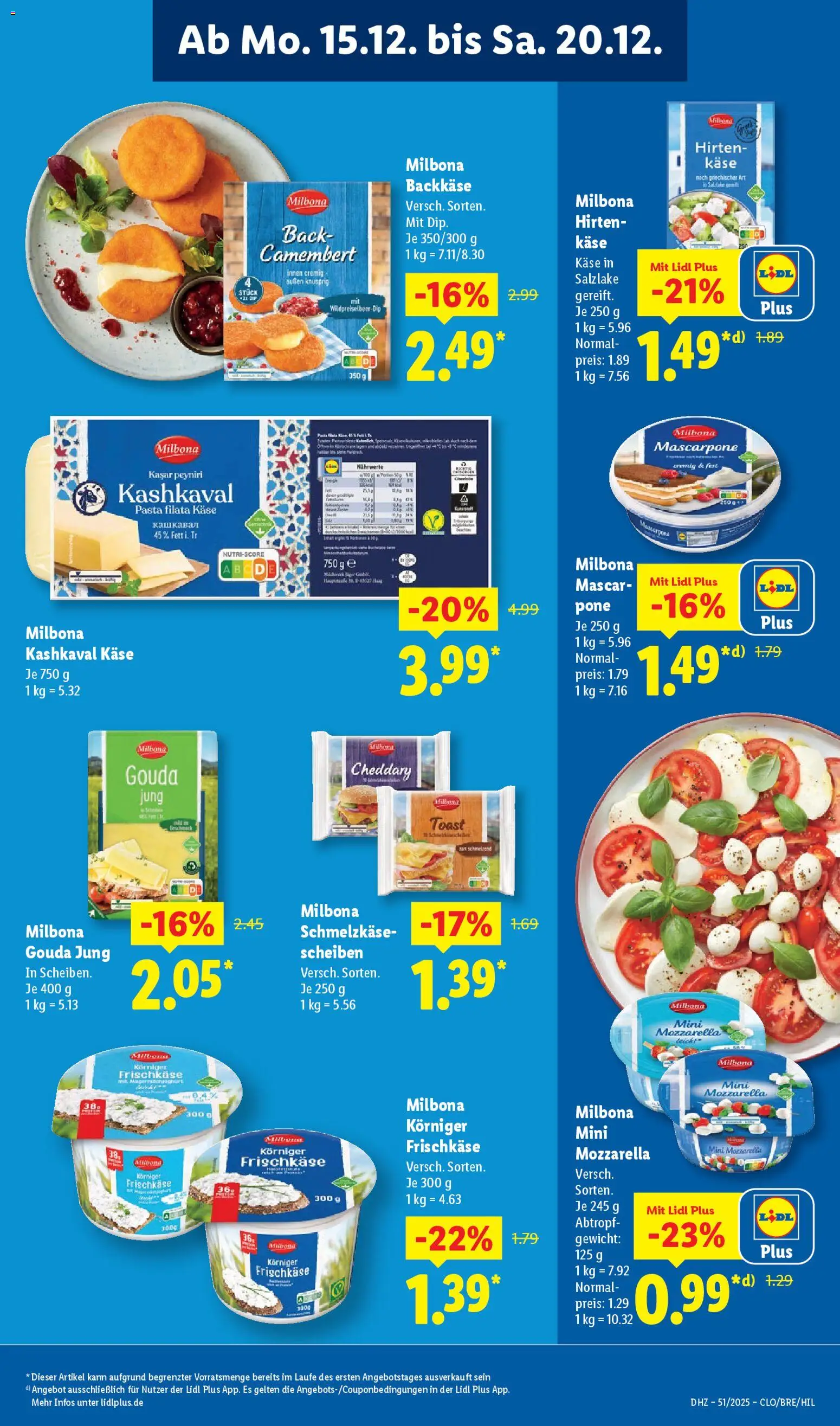 Lidl Prospekt Holzminden – gültig ab 15.12.2025 | Seite: 15 | Produkte: Gewicht, Mascarpone, Mozzarella, Frischkase