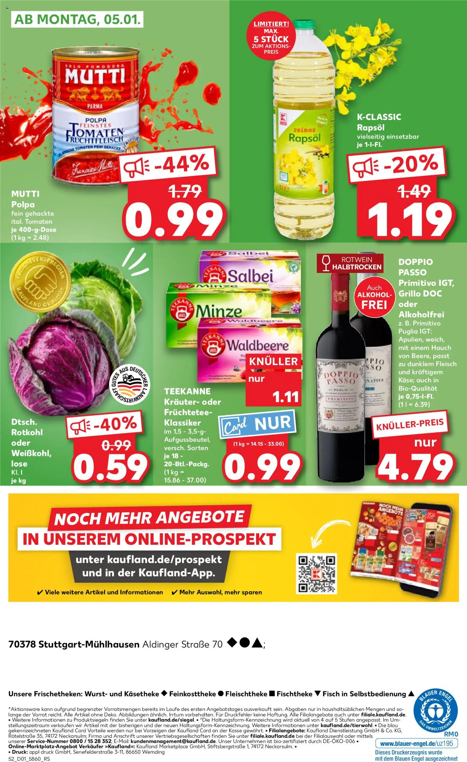 Kaufland prospekt Stuttgart	 – gültig ab 02.01.2026 | Seite: 52 | Produkte: Rotkohl, Wurst, Teekanne, Fleisch