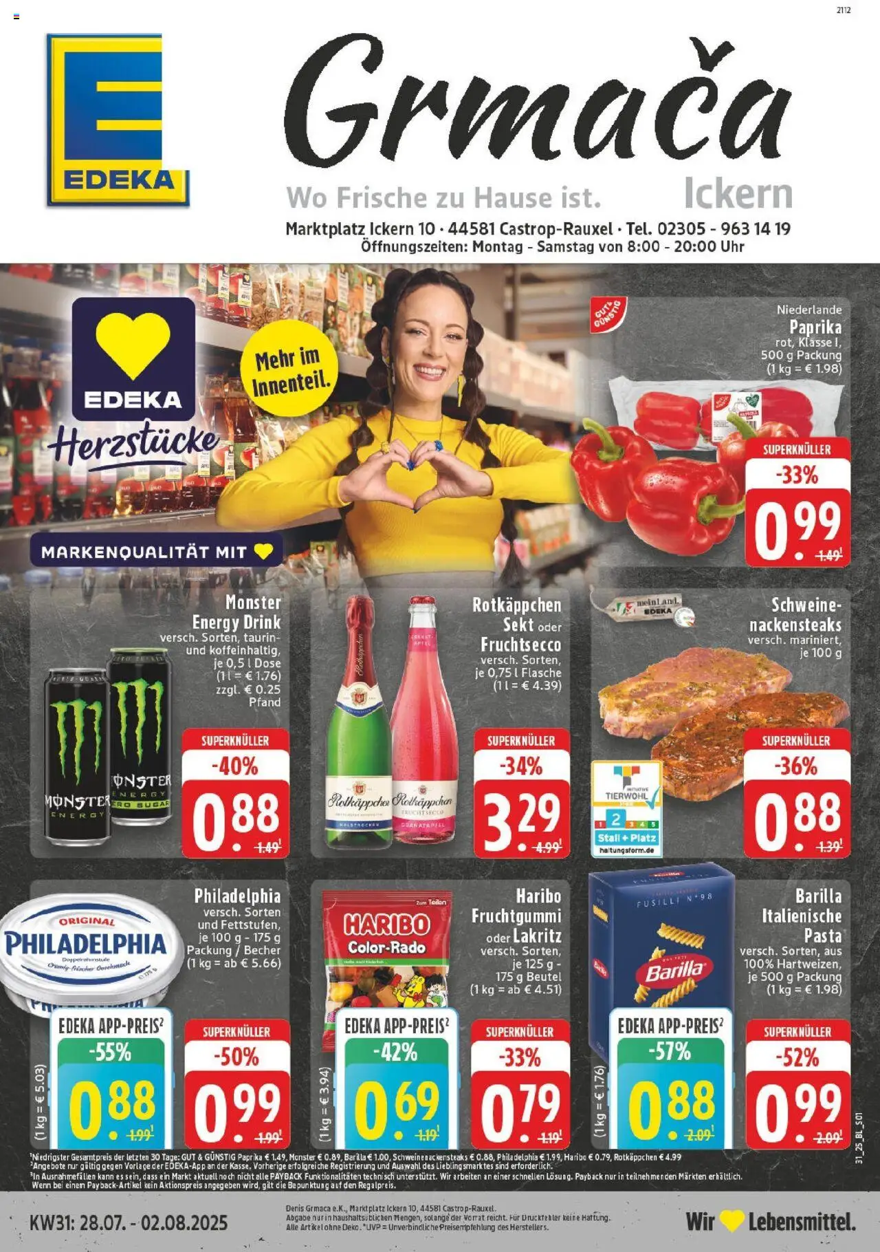 Edeka prospekt Castrop-Rauxel	 - gültig ab dem 27.07.2025 | Seite: 1 | Produkte: Nackensteaks, Barilla, Philadelphia, Rotkäppchen