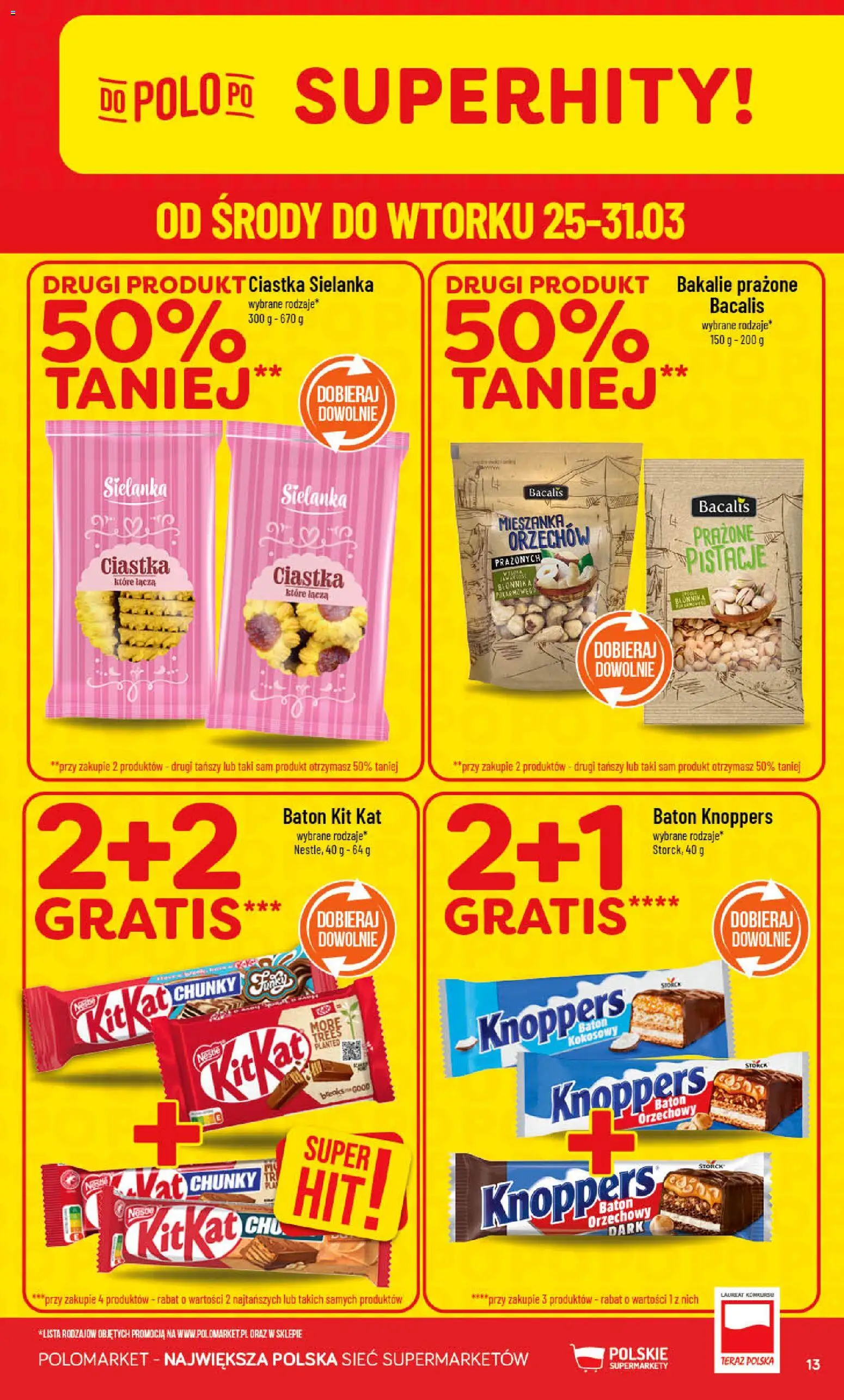 POLOmarket gazetka od 25.03.2026 | Strona: 13 | Produkty: Knoppers, Baton, Ciastka