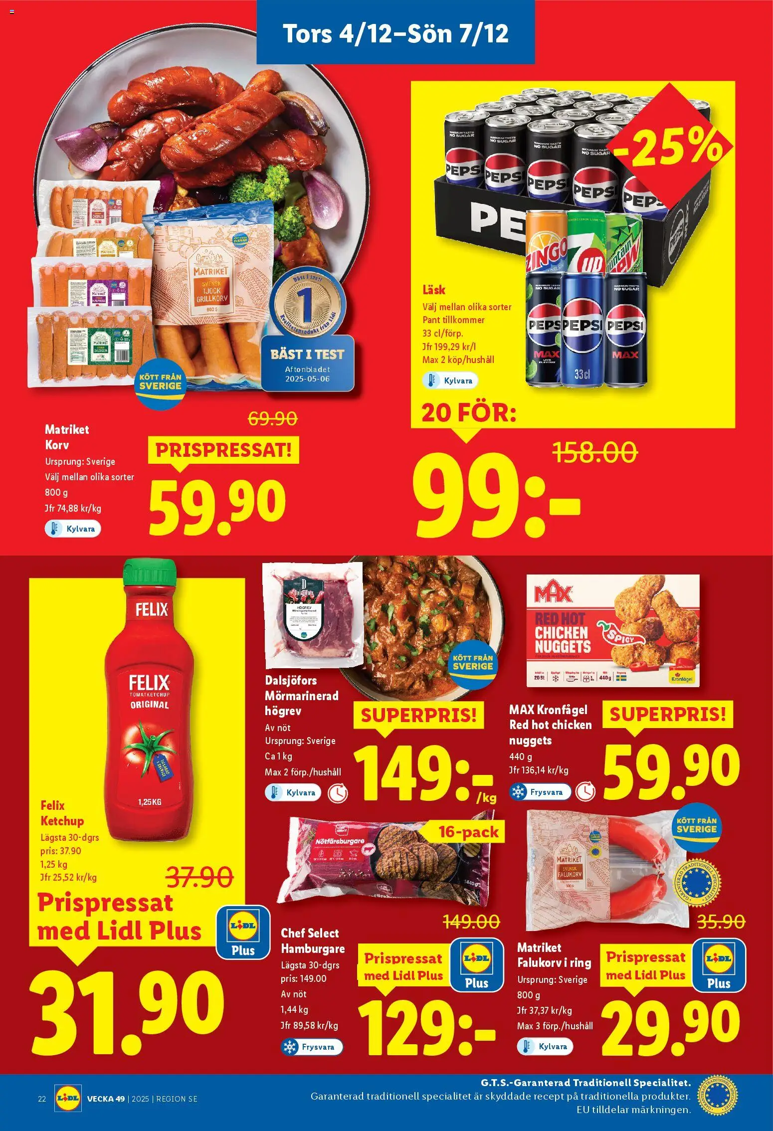 Lidl reklamblad aktuell från 01.12.2025 | Sida: 27 | Produkter: Hamburgare, Falukorv, Pepsi, Ring