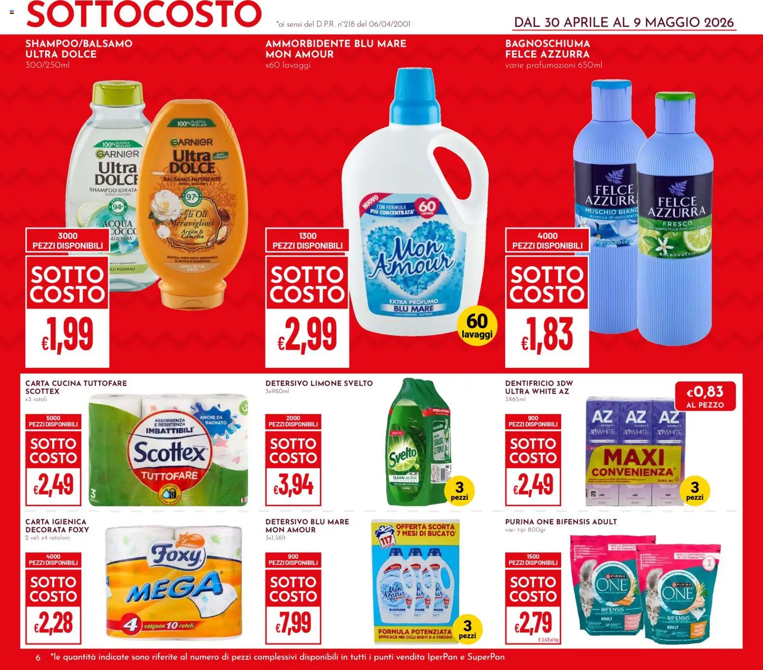 Volantino Pan del 30.04.2026 | Pagina: 6 | Prodotti: Shampoo, Ammorbidente, Acqua, Profumo