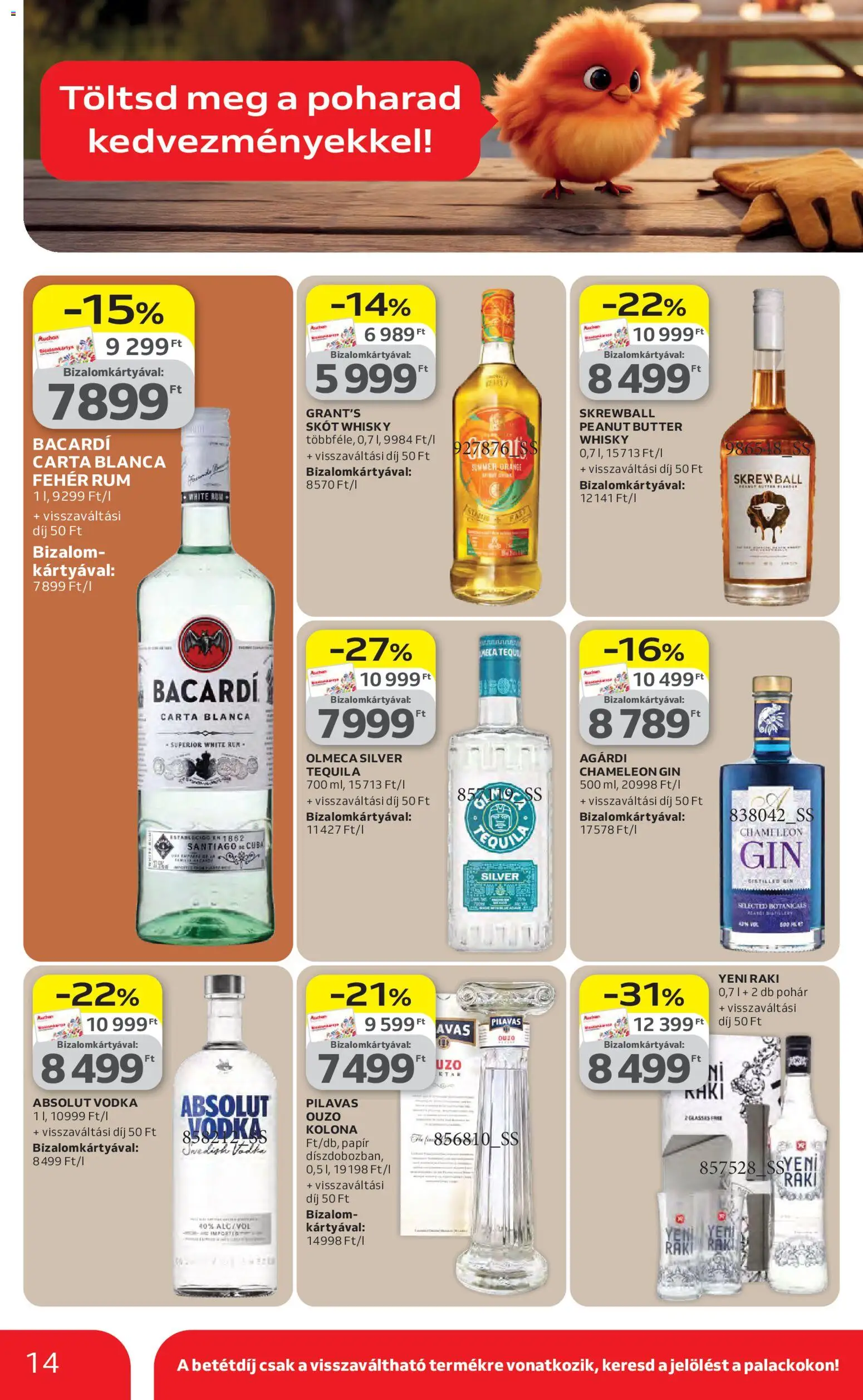 Auchan akciós ujság - amely érvényes a következő dátumtól: 16.04.2026 | Oldal: 14 | Termékek: Absolut vodka, Tequila, Vodka, Pohár