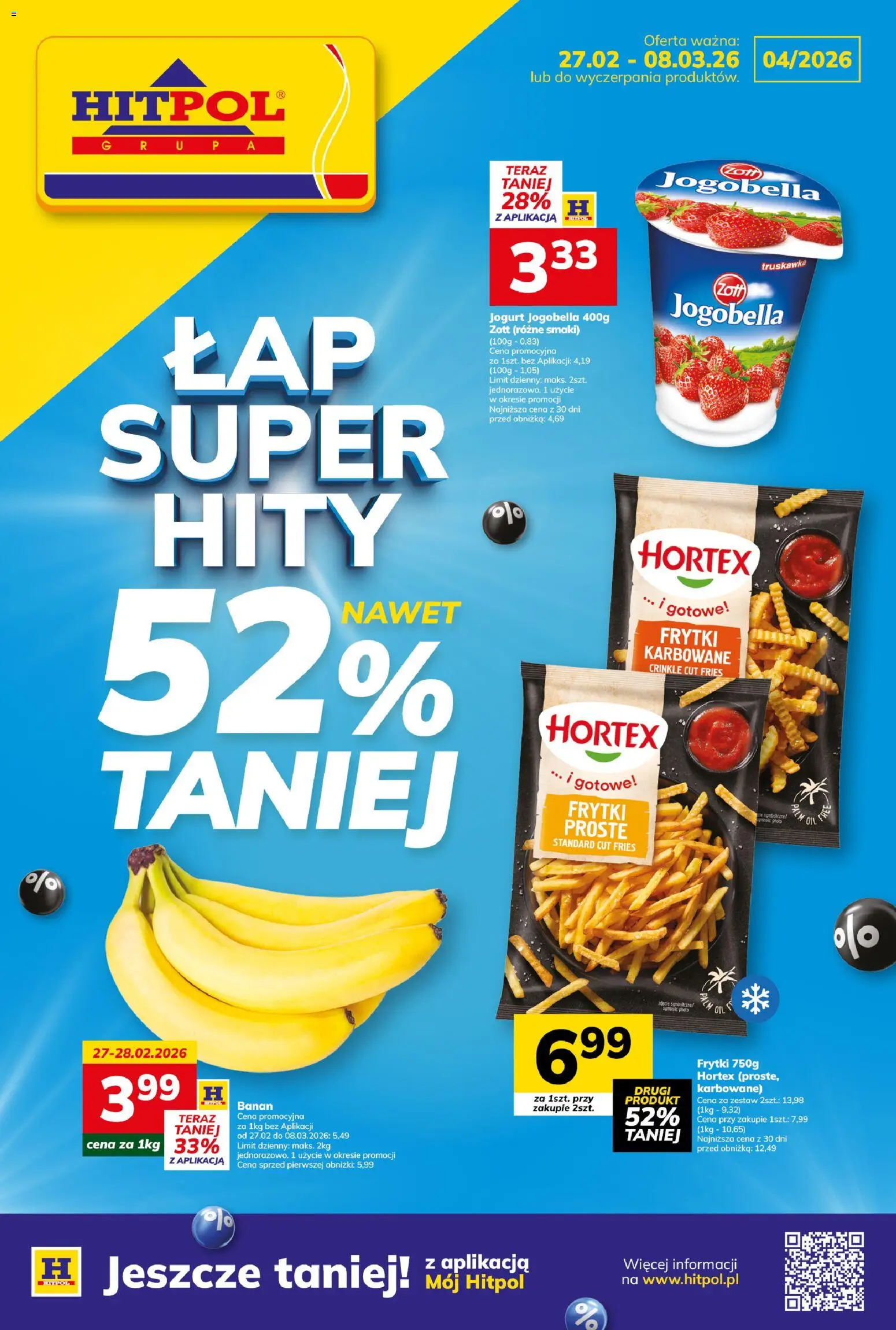 Hitpol Gazetka od 27.02.2026 | Strona: 1 | Produkty: Frytki karbowane, Jogurt, Banan, Frytki
