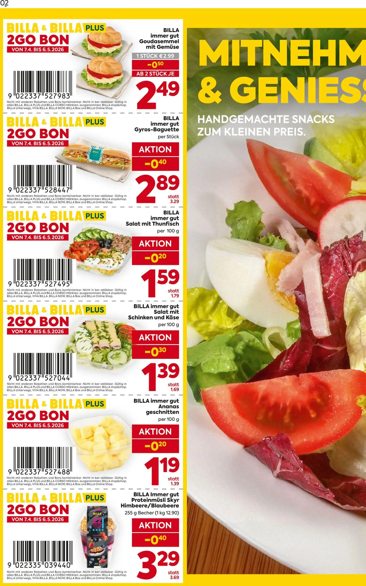 Billa 2Go Bons gültig ab 07.04.2026 | Seite: 2 | Produkte: Gemüse, Box, Käse, Schinken