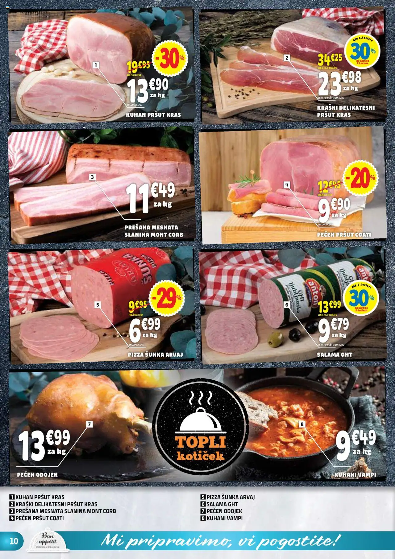 Novi E.leclerc katalog ponudbe – veljaven od 08.10.2025 | Stran: 10 | Izdelki: Pršut, Slanina, Salama, Sunka