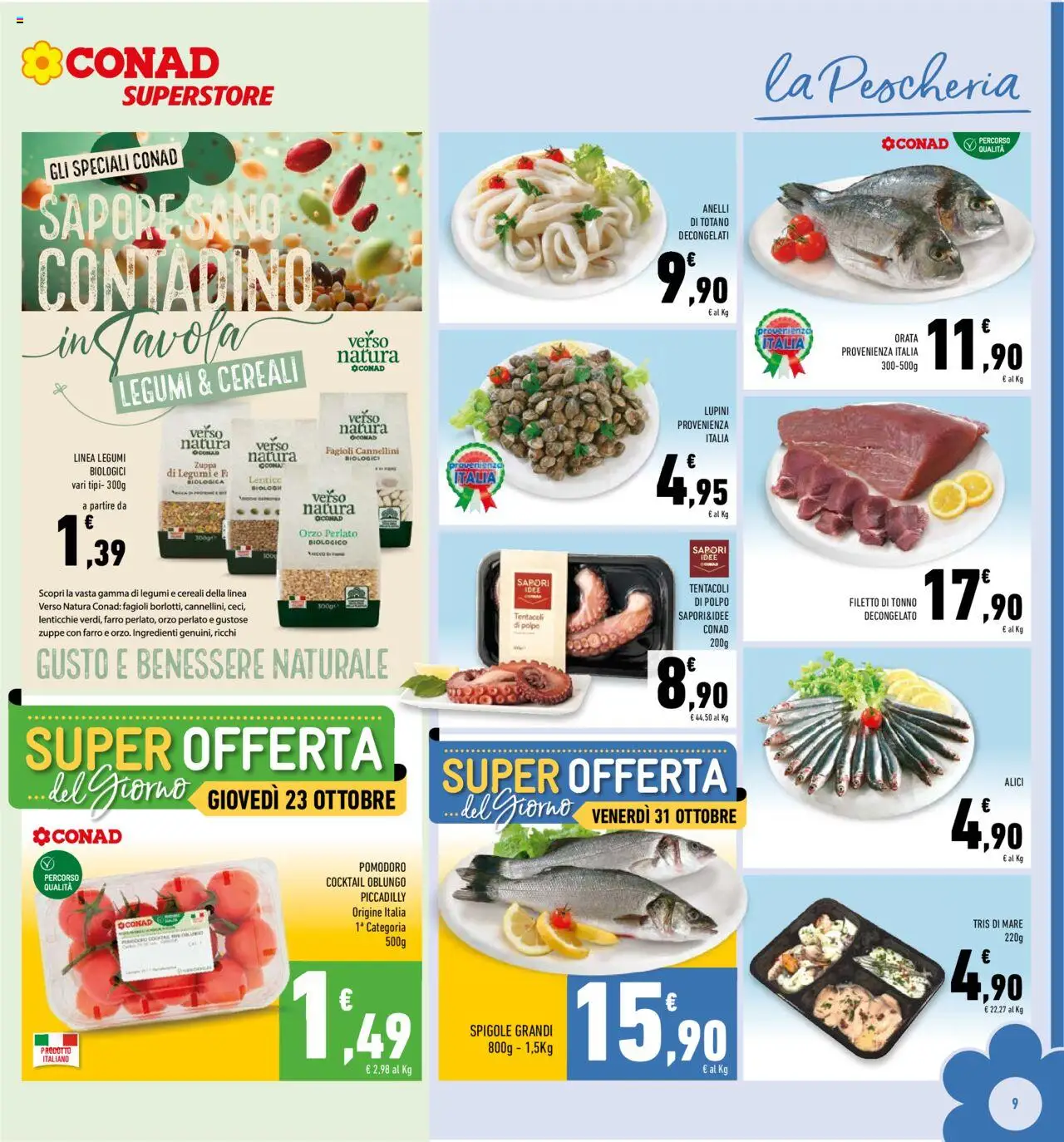 Volantino Conad del 22.10.2025 | Pagina: 9 | Prodotti: Fagioli, Totano, Alici, Farro