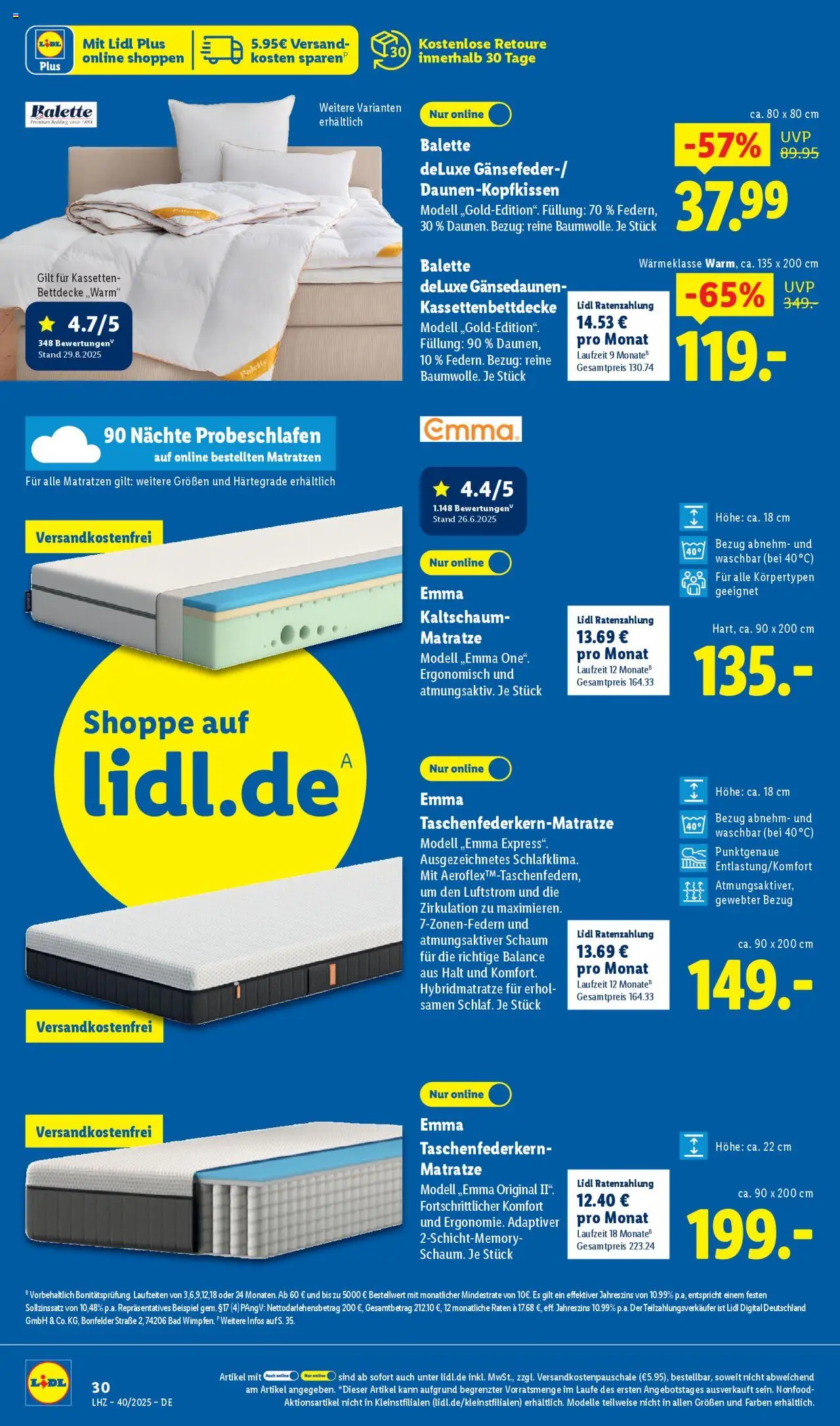 Lidl Prospekt Kornwestheim – gültig ab 29.09.2025 | Seite: 42 | Produkte: Matratze, Bad, Bettdecke