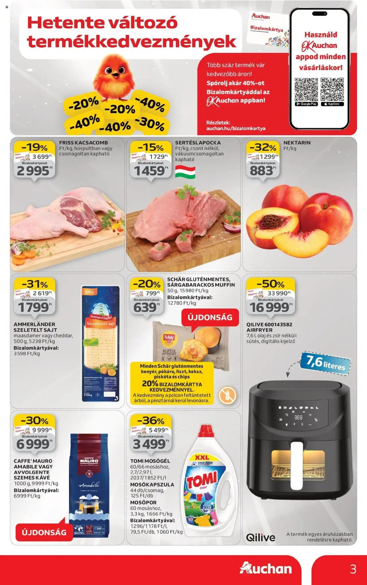 Auchan akciós ujság - amely érvényes a következő dátumtól: 04.09.2025 | Oldal: 3 | Termékek: Sertéslapocka, Mosókapszula, Sajt, Szeletelt sajt
