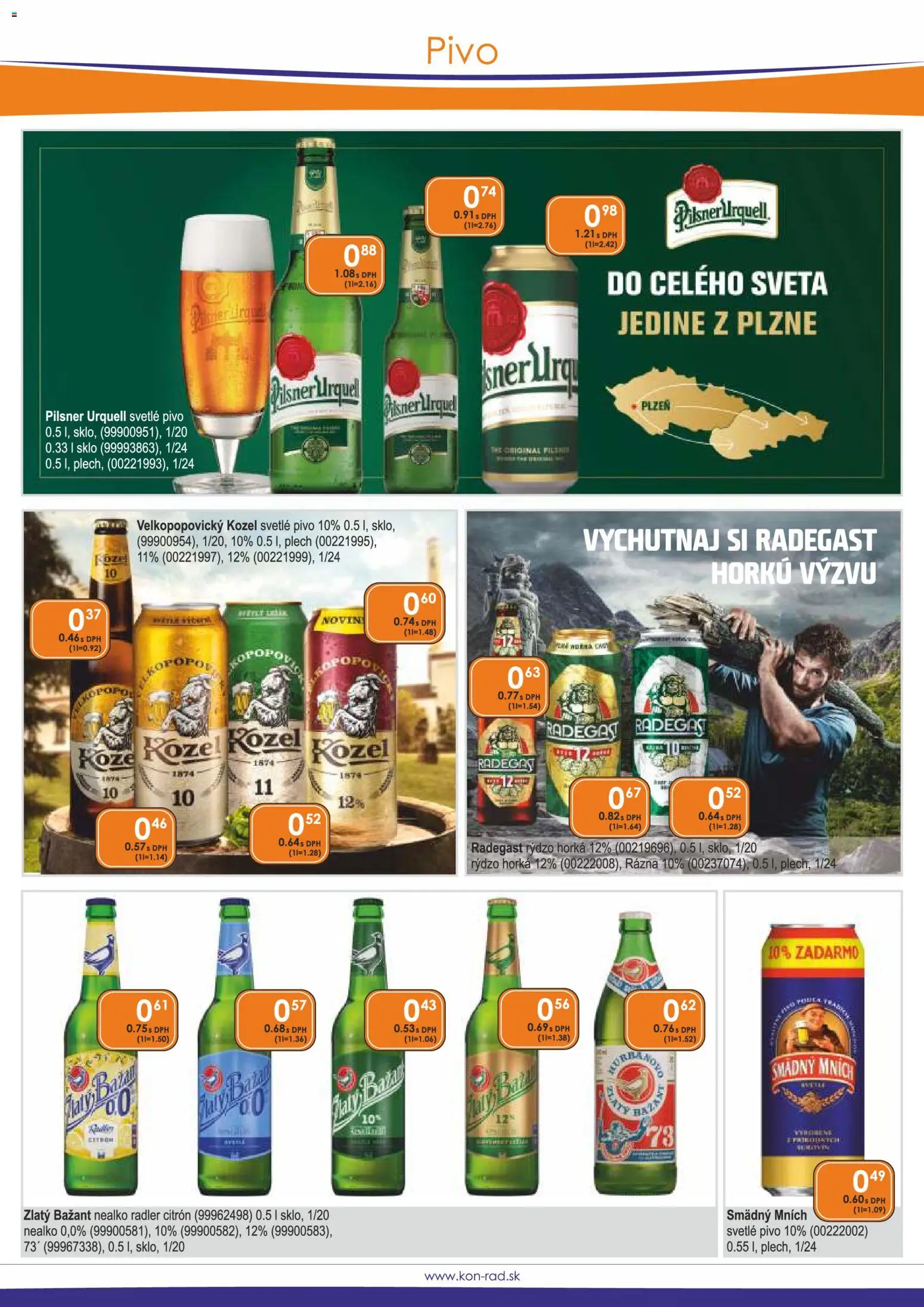 Nové KON - RAD akcie – leták je platný od 01.02.2026 | Strana: 14 | Produkty: Pilsner Urquell, Radler, Zlatý Bažant, Smädný Mních