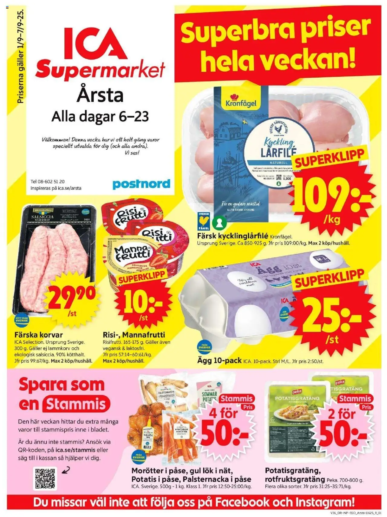 ICA Supermarket reklamblad aktuell från 01.09.2025 | Sida: 1 | Produkter: Såg, Galler, Potatisgratäng, Gul lök