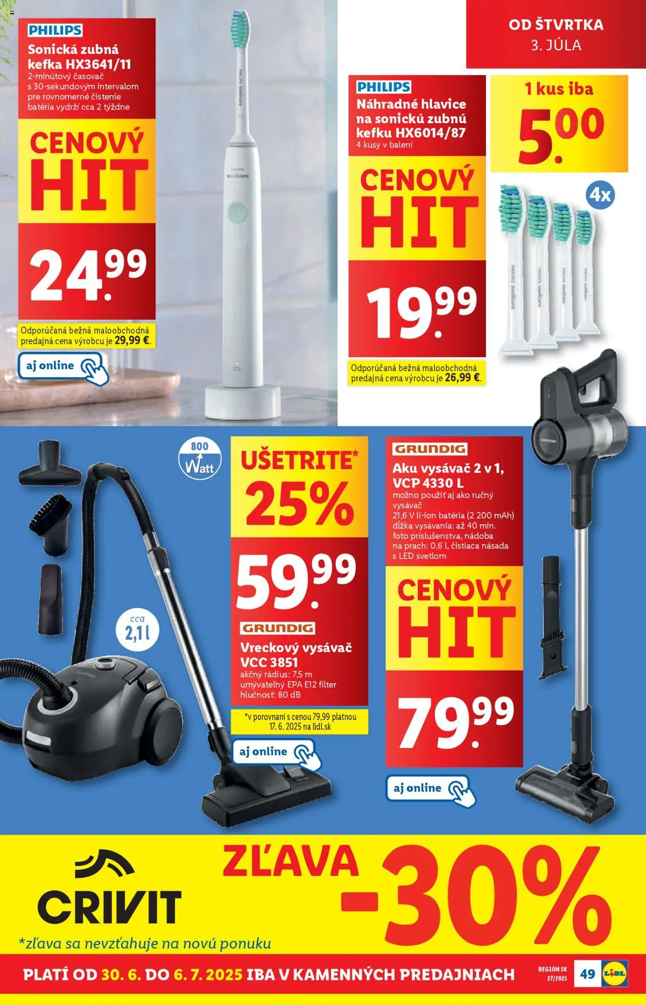 Lidl leták │ platný od 30.06.2025 | Strana: 63 | Produkty: Sonická zubná kefka, Zubná kefka, Aku vysávač, Aku
