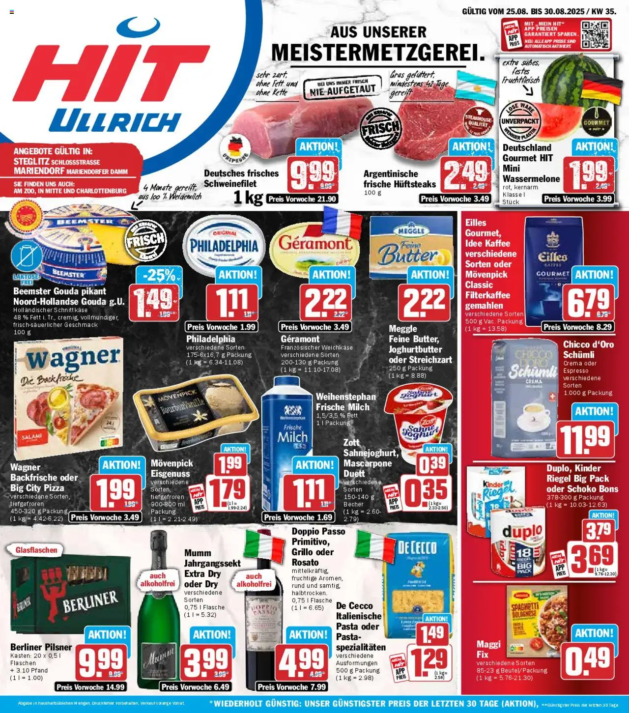 HIT Prospekt 	 - gültig ab dem 25.08.2025 | Seite: 1 | Produkte: Berliner, Mascarpone, Philadelphia, Pasta