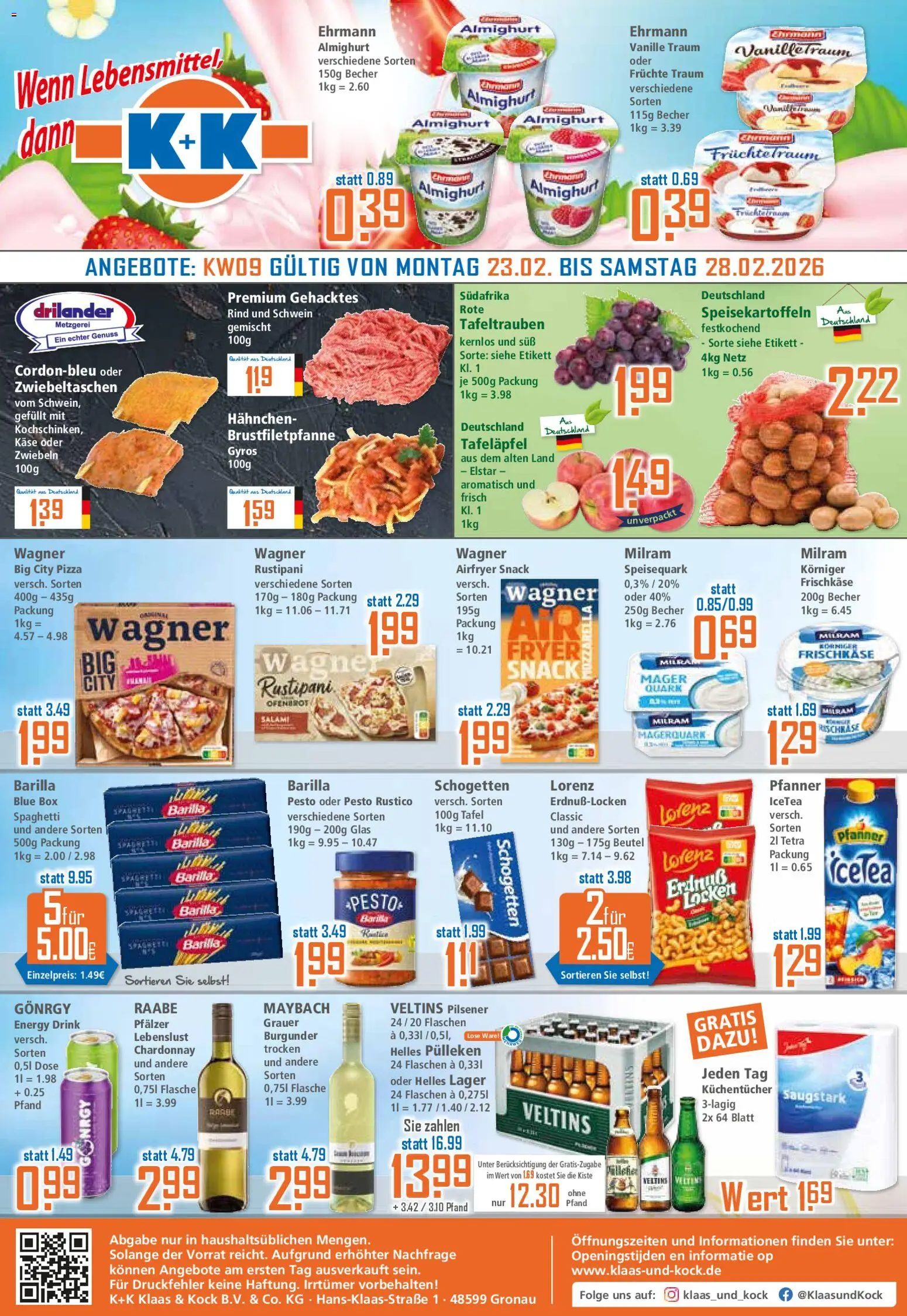 Klaas & Kock Prospekt 	 – gültig ab 23.02.2026 | Seite: 1 | Produkte: Helles pulleken, Käse, Schogetten, Speisequark