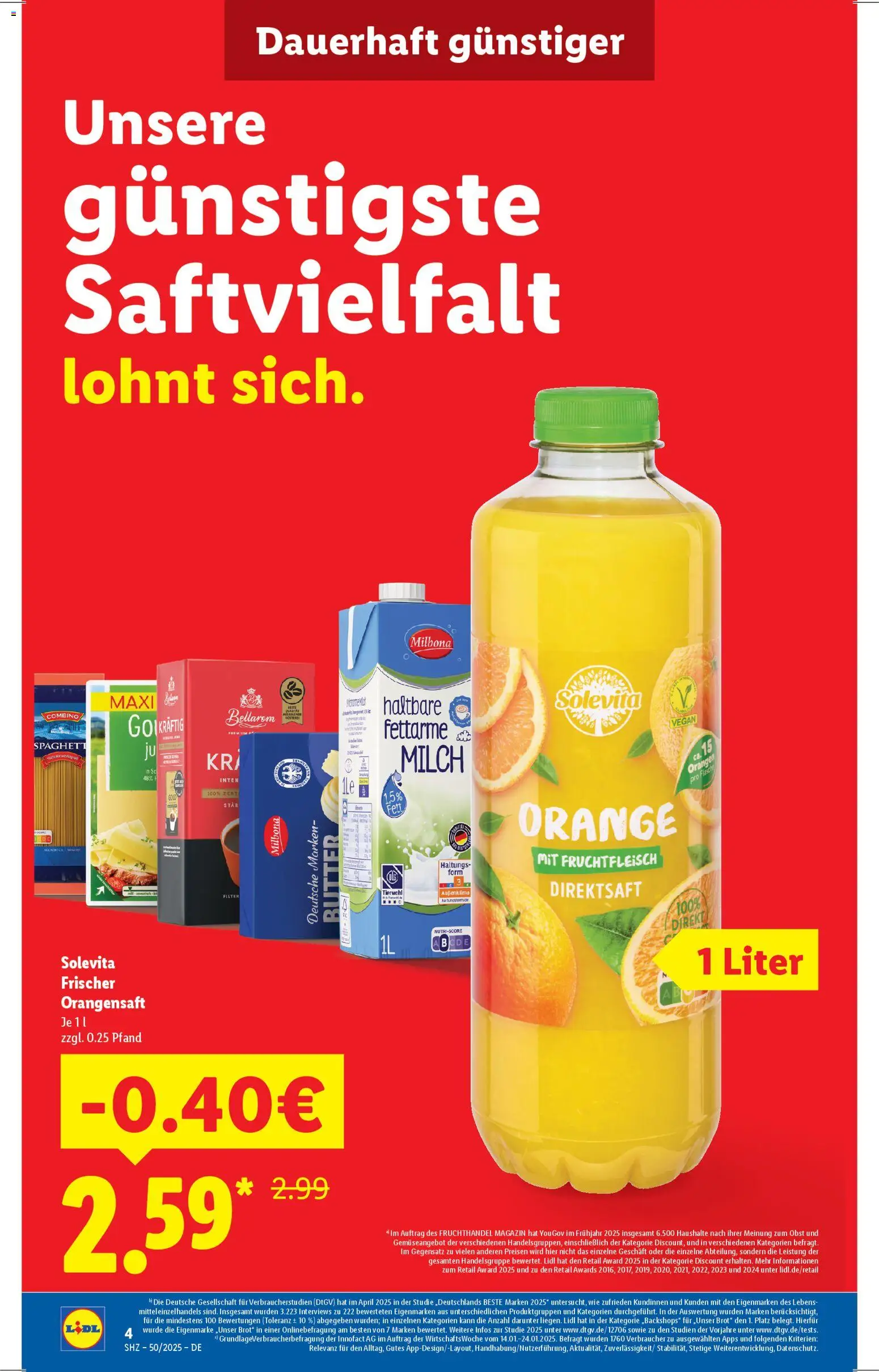 Lidl - Prospekt – gültig ab 08.12.2025 | Seite: 4 | Produkte: Butter, Orangensaft, Obst, Brot