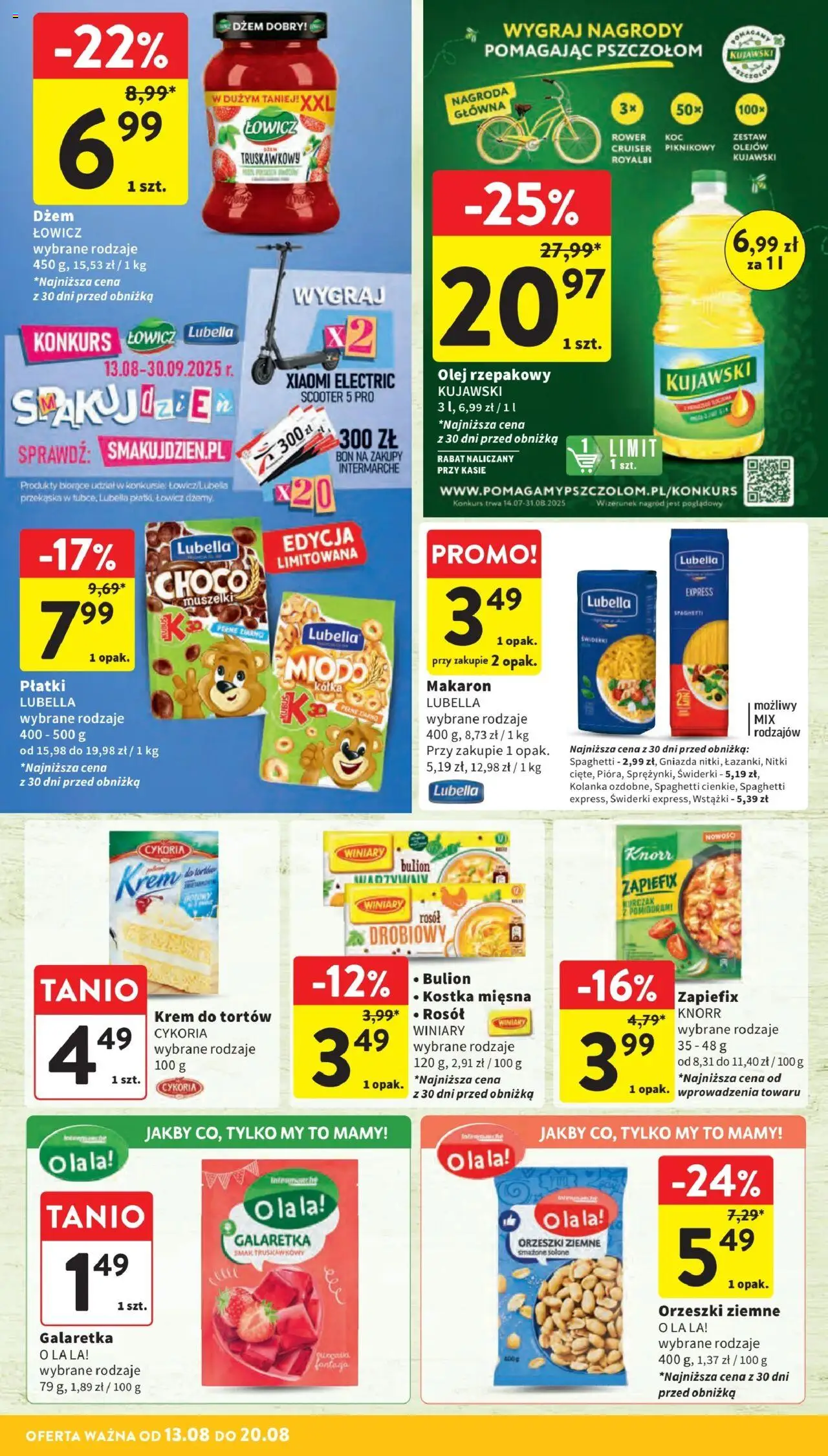Intermarche Gazetka od 13.08.2025 | Strona: 34 | Produkty: Olej rzepakowy, Galaretka, Dżem, Makaron