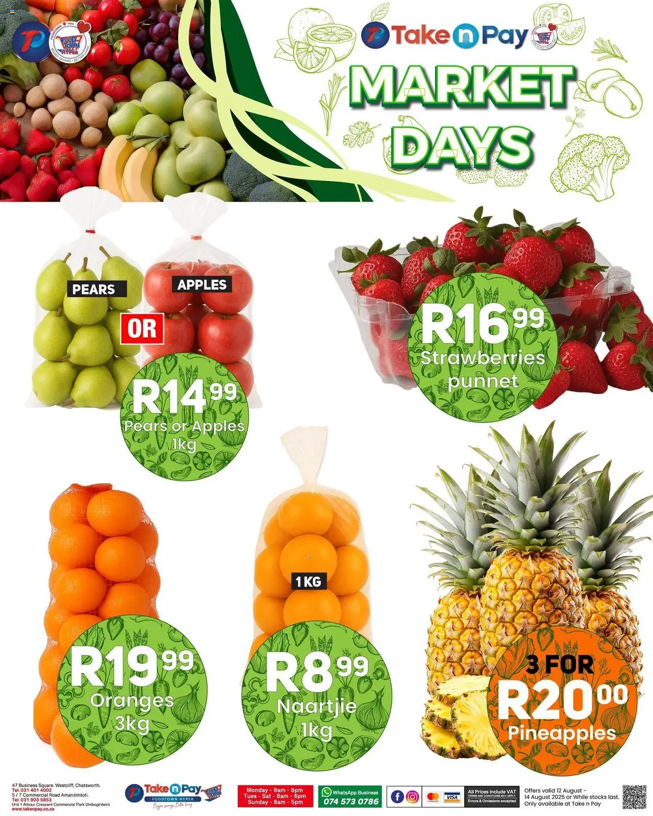 Take n Pay Market Day │ valid from 12.08.2025 | Page: 5 | Products: Pears, Apples, Oranges, Strawberries
