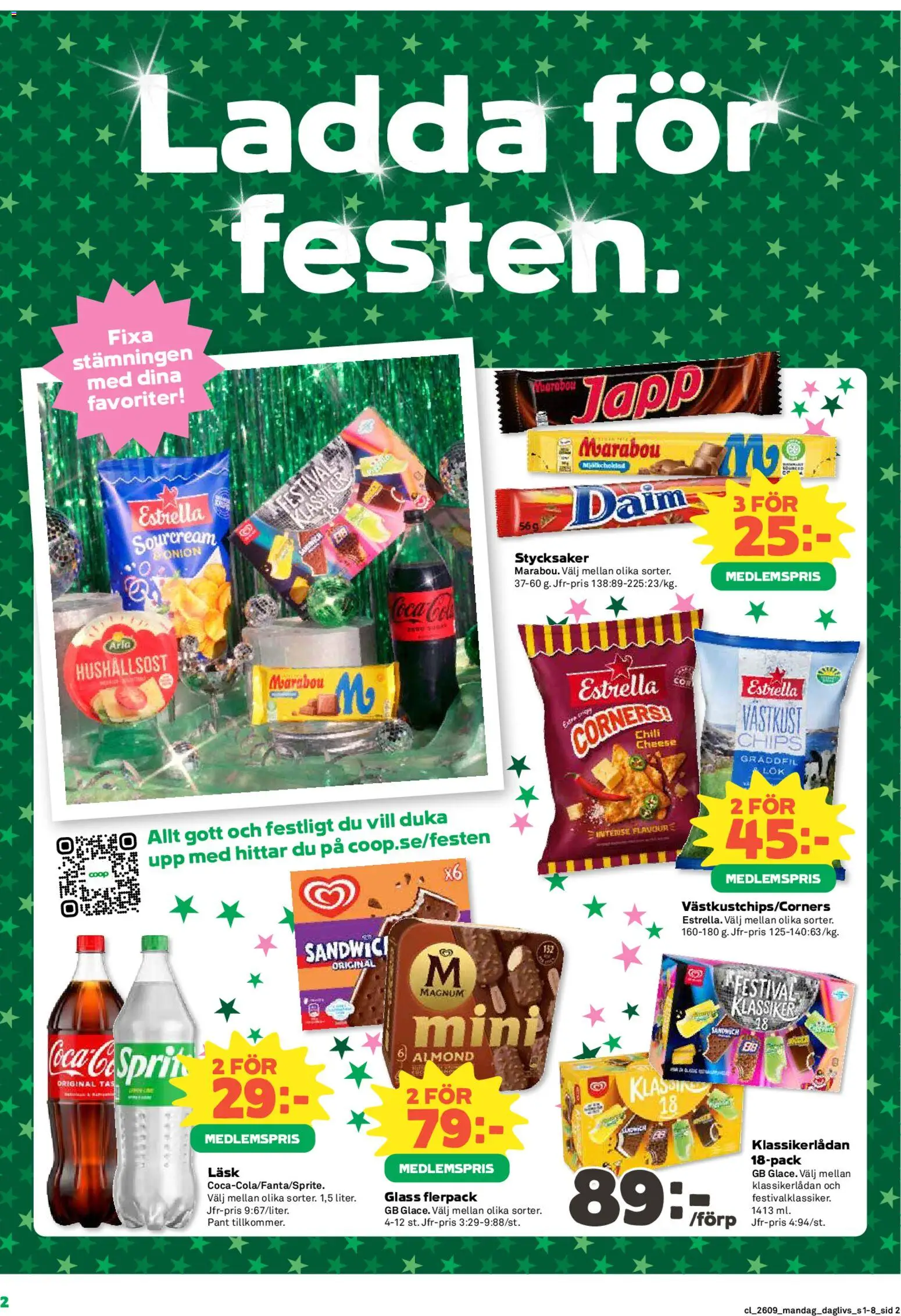Coop Daglivs reklamblad aktuell från 23.02.2026 | Sida: 2 | Produkter: Sandwich, Hushållsost, Chili, Glass