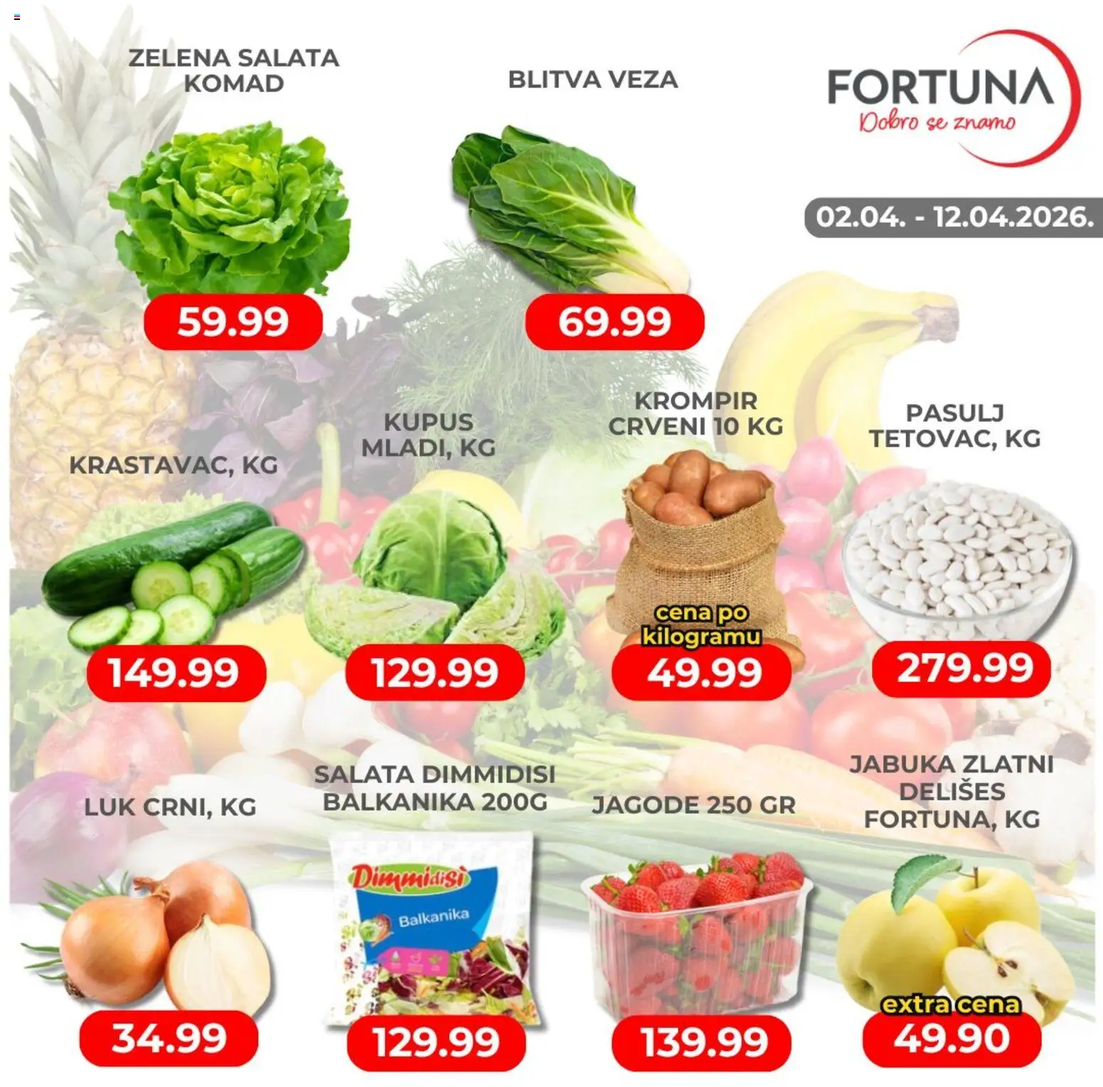 Fortuna Market katalog - važi od 02.04.2026 | Strana: 2 | Proizvode: Jagode, Pasulj, Salata, Kupus
