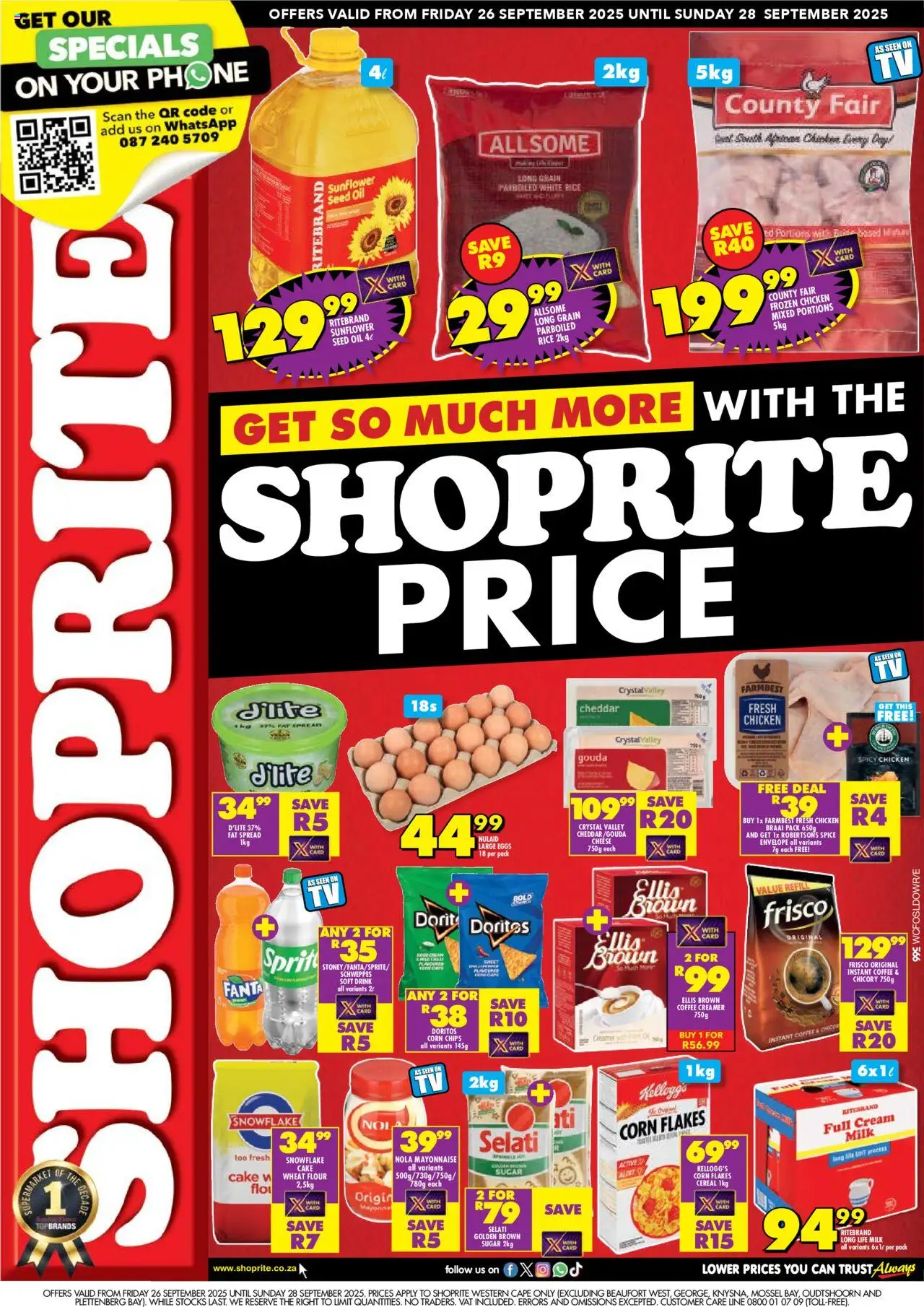 New Shoprite catalogue – valid from 26.09.2025 | Page: 1 | Products: Flour, Milk, Chicken, Chips