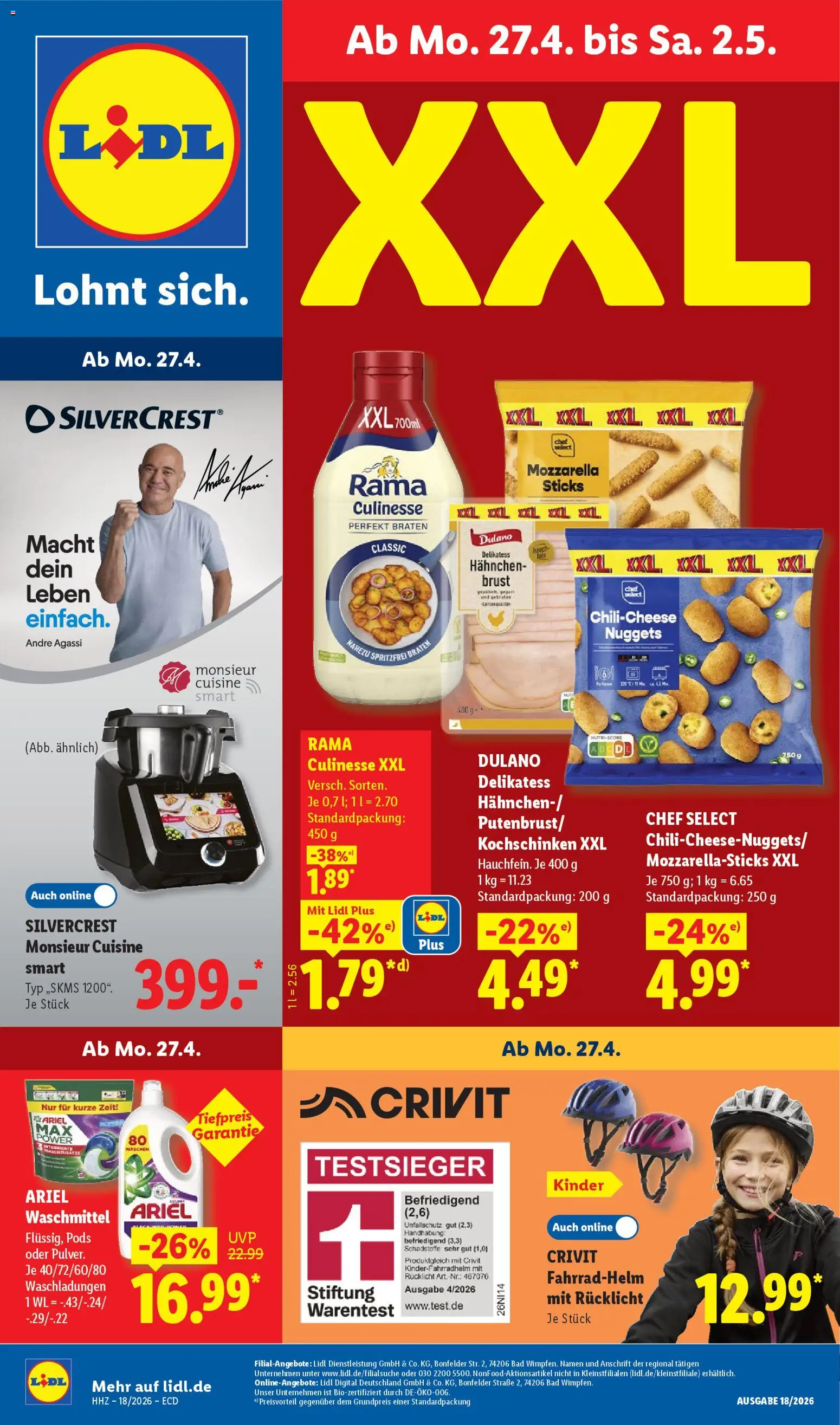Lidl Prospekt – gültig ab 27.04.2026 | Seite: 1 | Produkte: Rama, Mozzarella, Bad, Fahrradhelm
