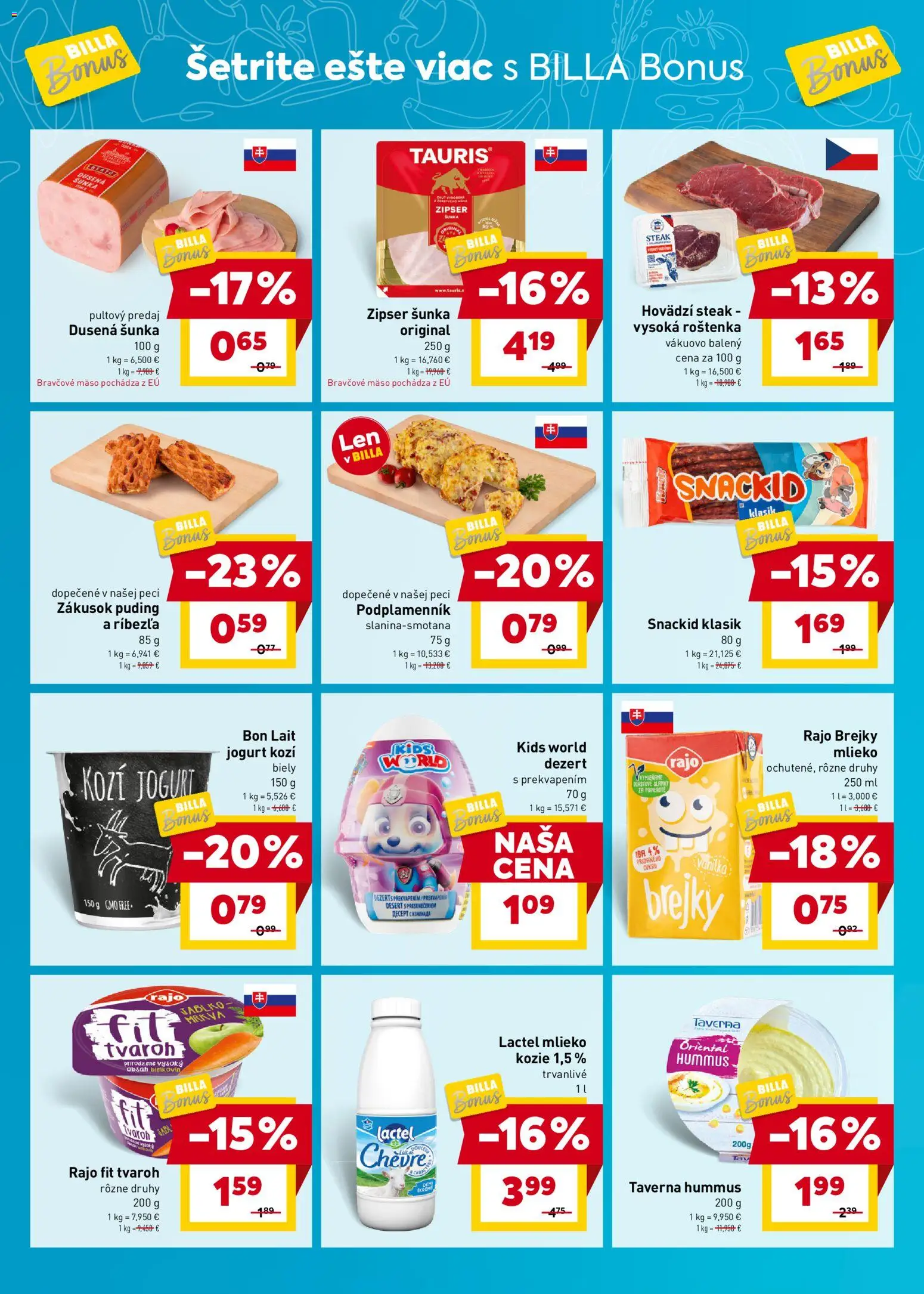 Nové Billa akcie – leták je platný od 11.03.2026 | Strana: 2 | Produkty: Jogurt, Puding, Bravčové mäso, Mrkva