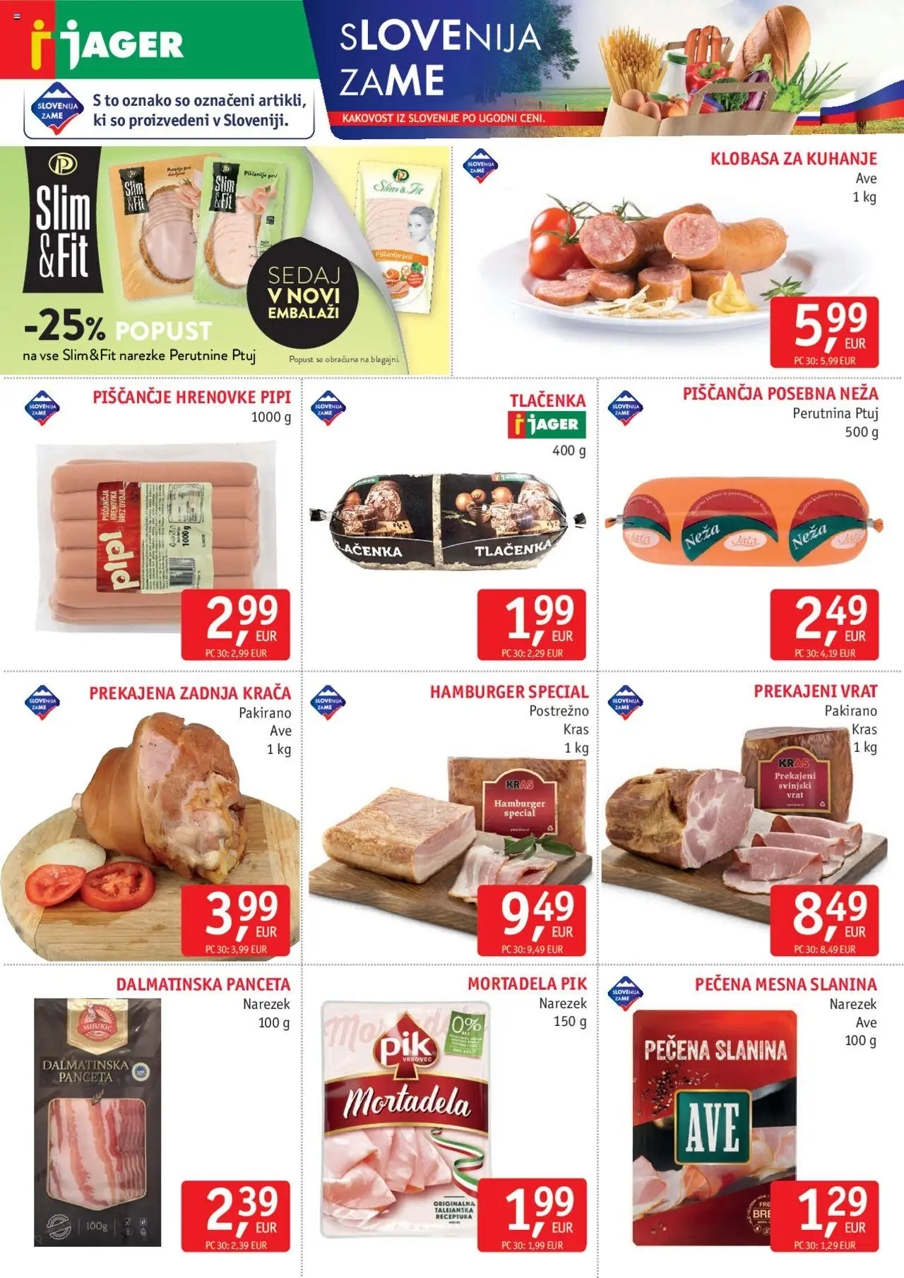 Novi Jager katalog ponudbe – veljaven od 10.09.2025 | Stran: 2 | Izdelki: Panceta, Mortadela, Narezek, Slanina