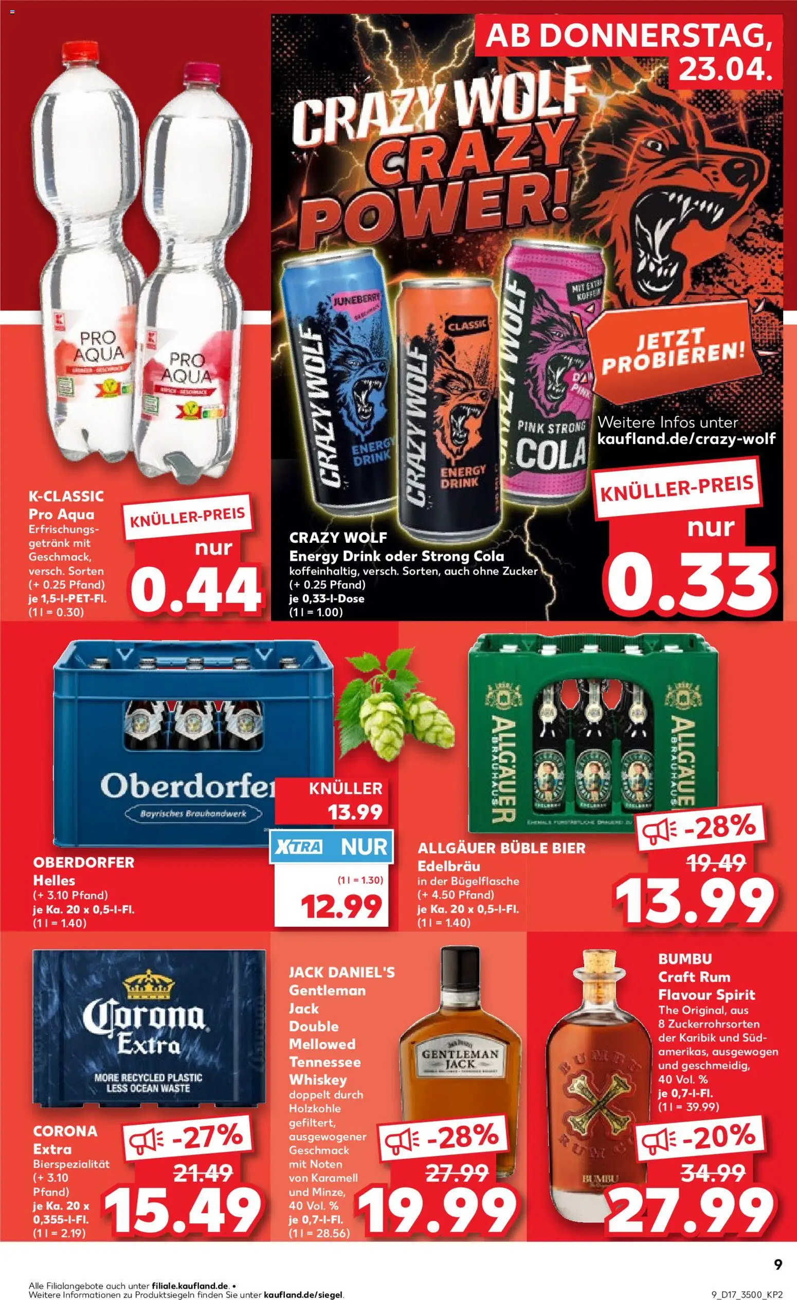 Kaufland Prospekt Jena	 – gültig ab 23.04.2026 | Seite: 9 | Produkte: Bier, Rum, Jack Daniel's, Whiskey