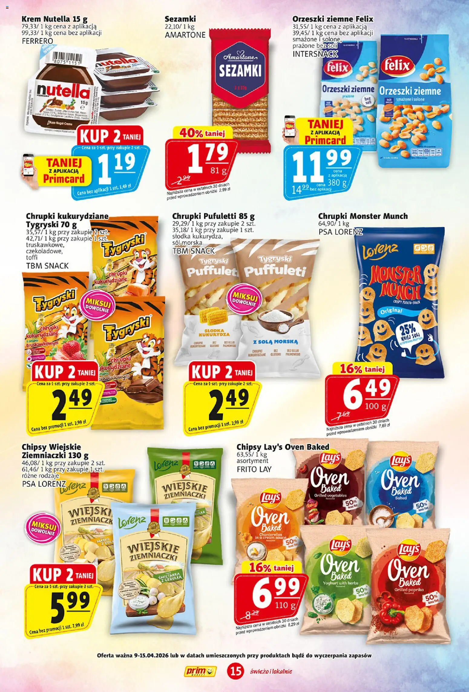 Prim Market gazetka od 09.04.2026 | Strona: 15 | Produkty: Kukurydza, Ziemniaczki, Orzeszki ziemne, Sól