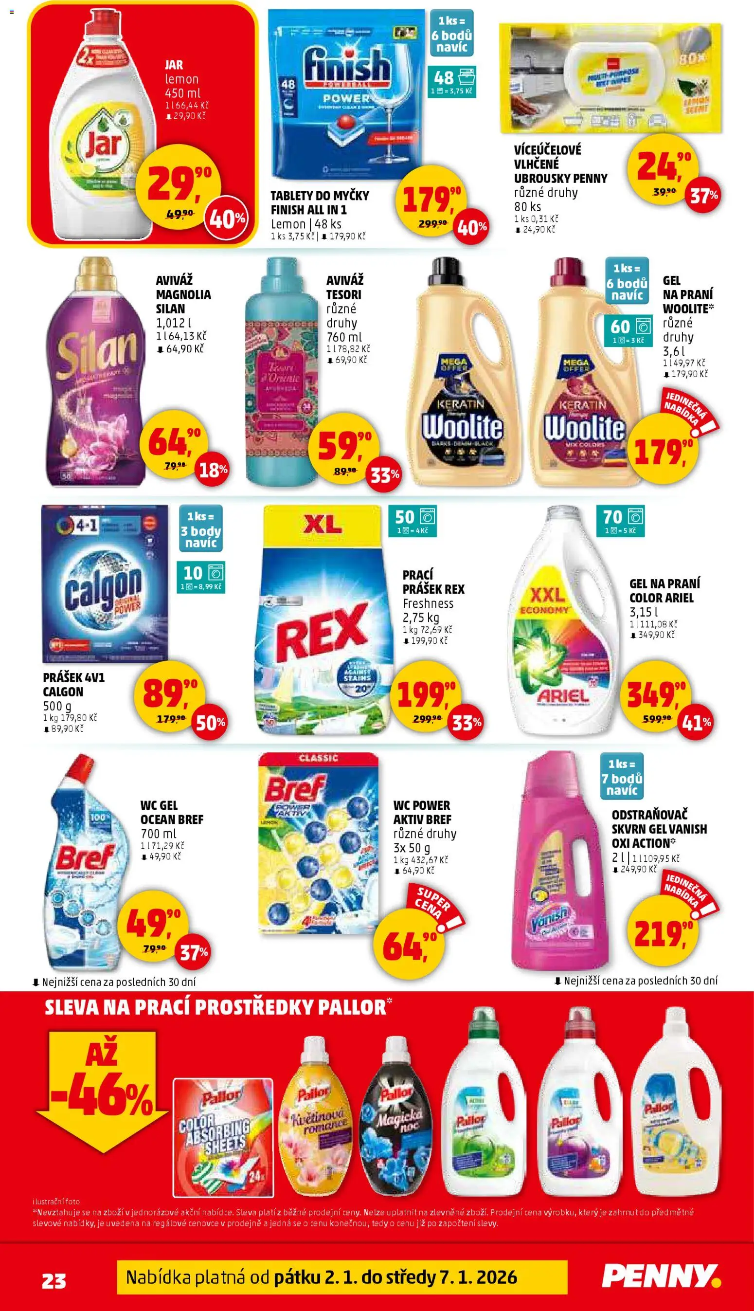 Penny Market leták - Čtvrtečník od 02.01.2026 | Strana: 23 | Produkty: Tablety do myčky, Ubrousky, Woolite, Vanish