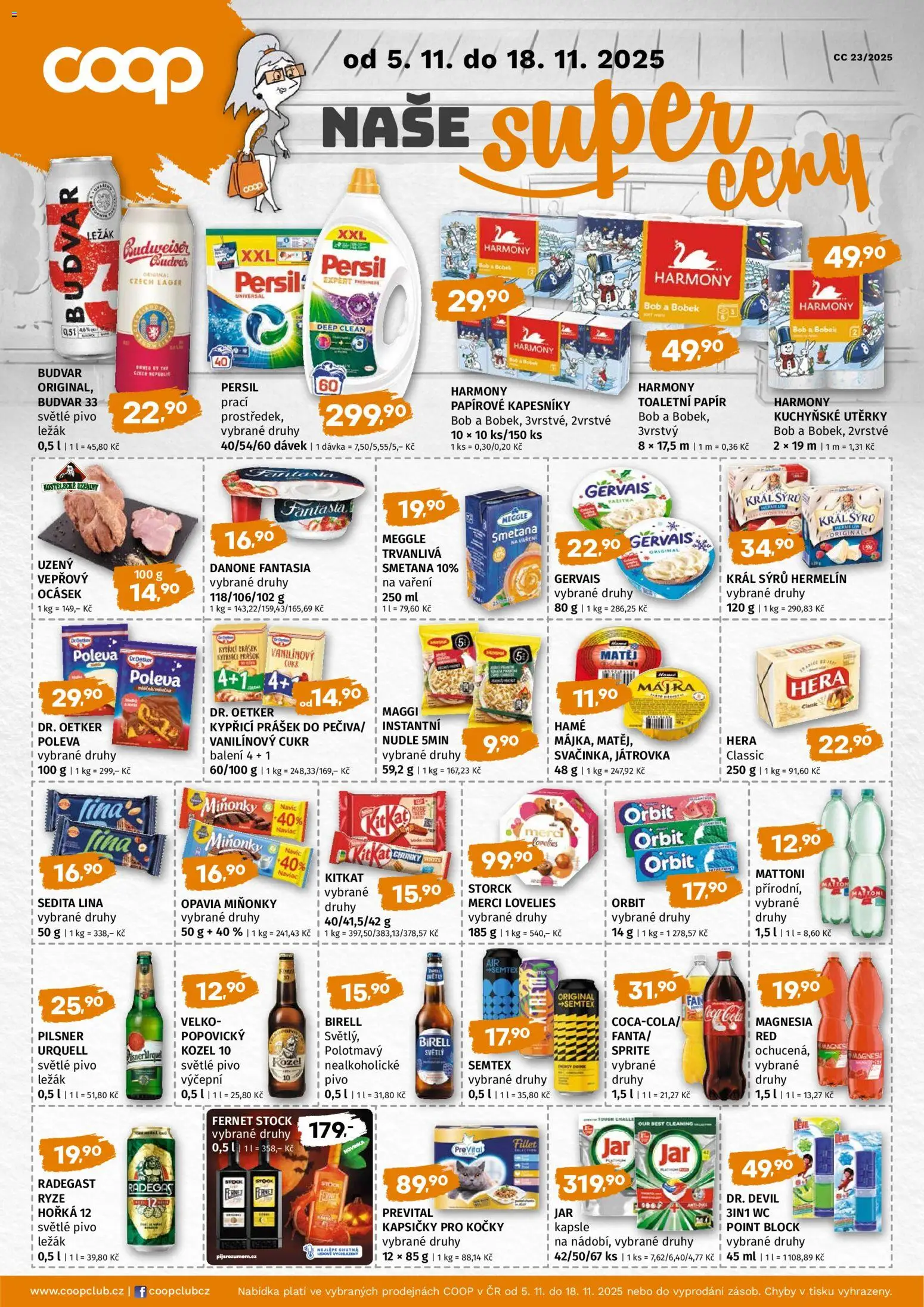Coop leták - Super cena od 05.11.2025 | Strana: 1 | Produkty: Budvar, Maggi, Merci, Persil