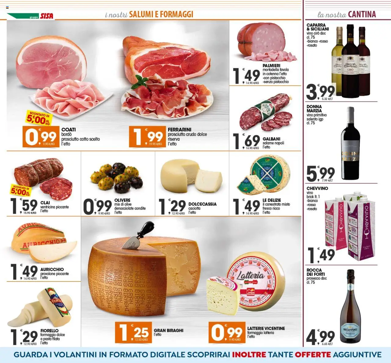 Volantino SISA del 21.08.2025 | Pagina: 2 | Prodotti: Provolone, Olive, Prosciutto, Vino
