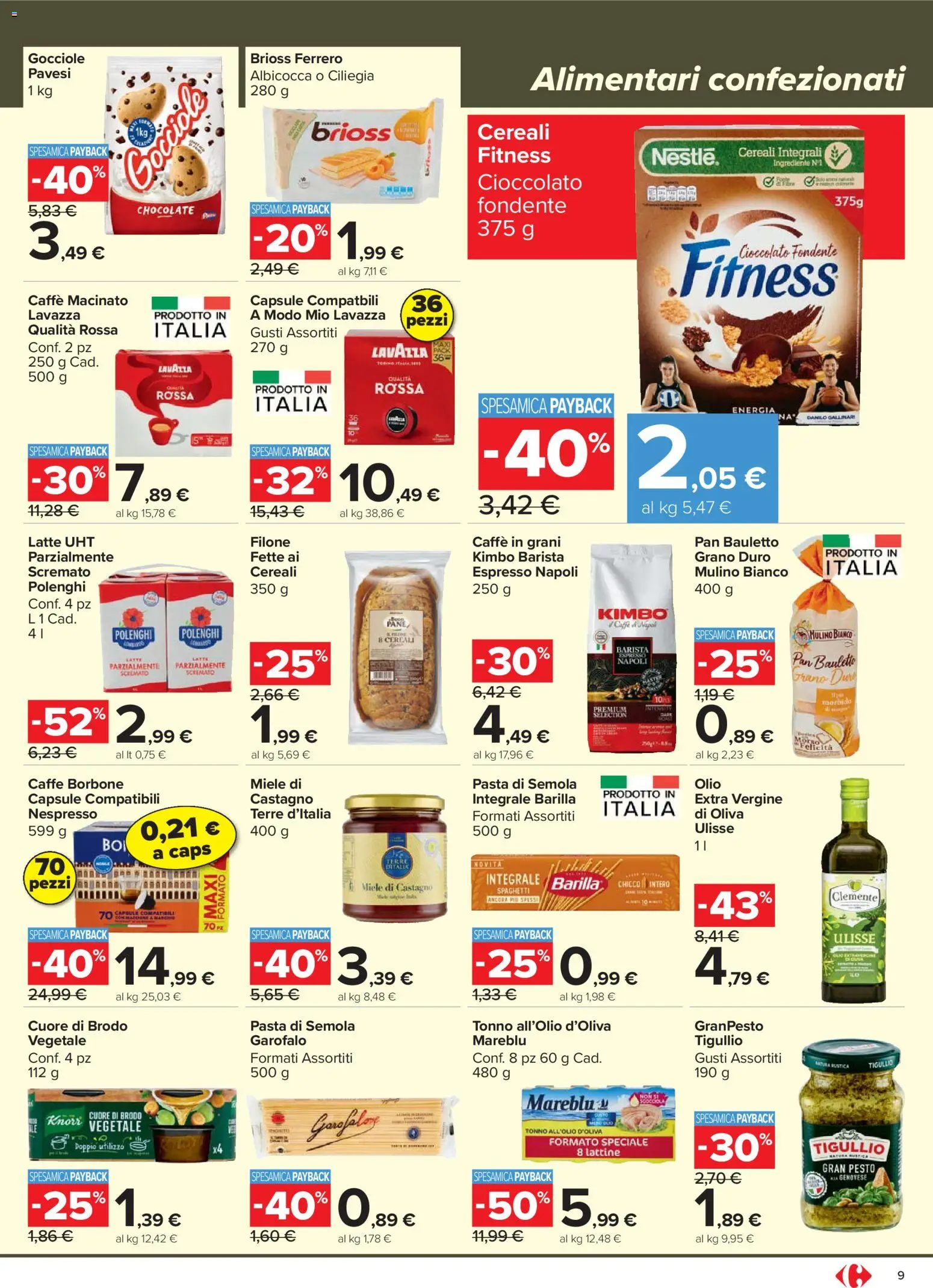 Volantino Carrefour del 21.04.2026 | Pagina: 9 | Prodotti: Cereali, Pesto, Tonno, Caffè in grani