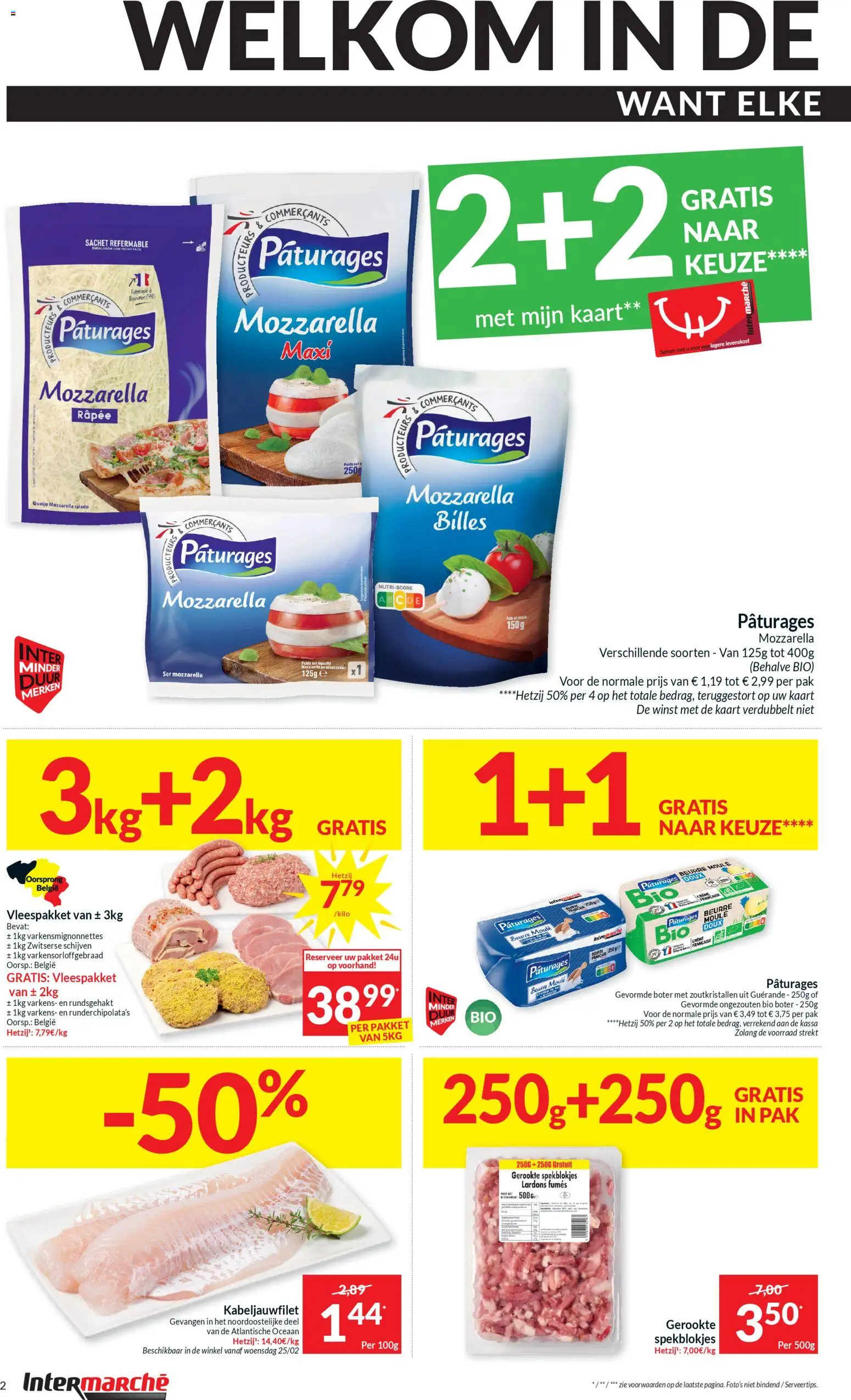 {H1} | Pagina: 2 | Producten: Mozzarella, Kaart, Boter