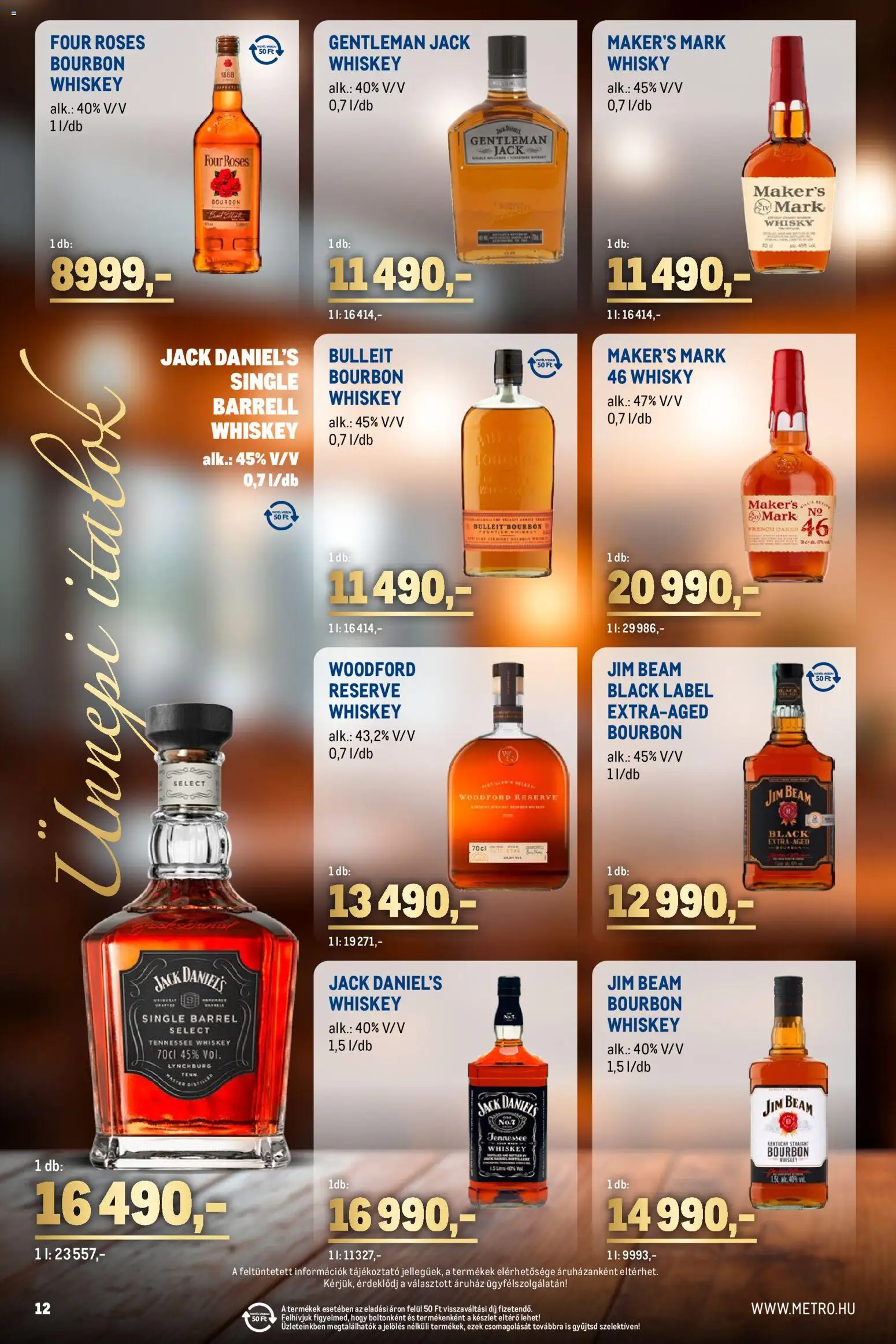 Metro akciós ujság - amely érvényes a következő dátumtól: 01.12.2025 | Oldal: 12 | Termékek: Whiskey, Bourbon, Whisky, Só