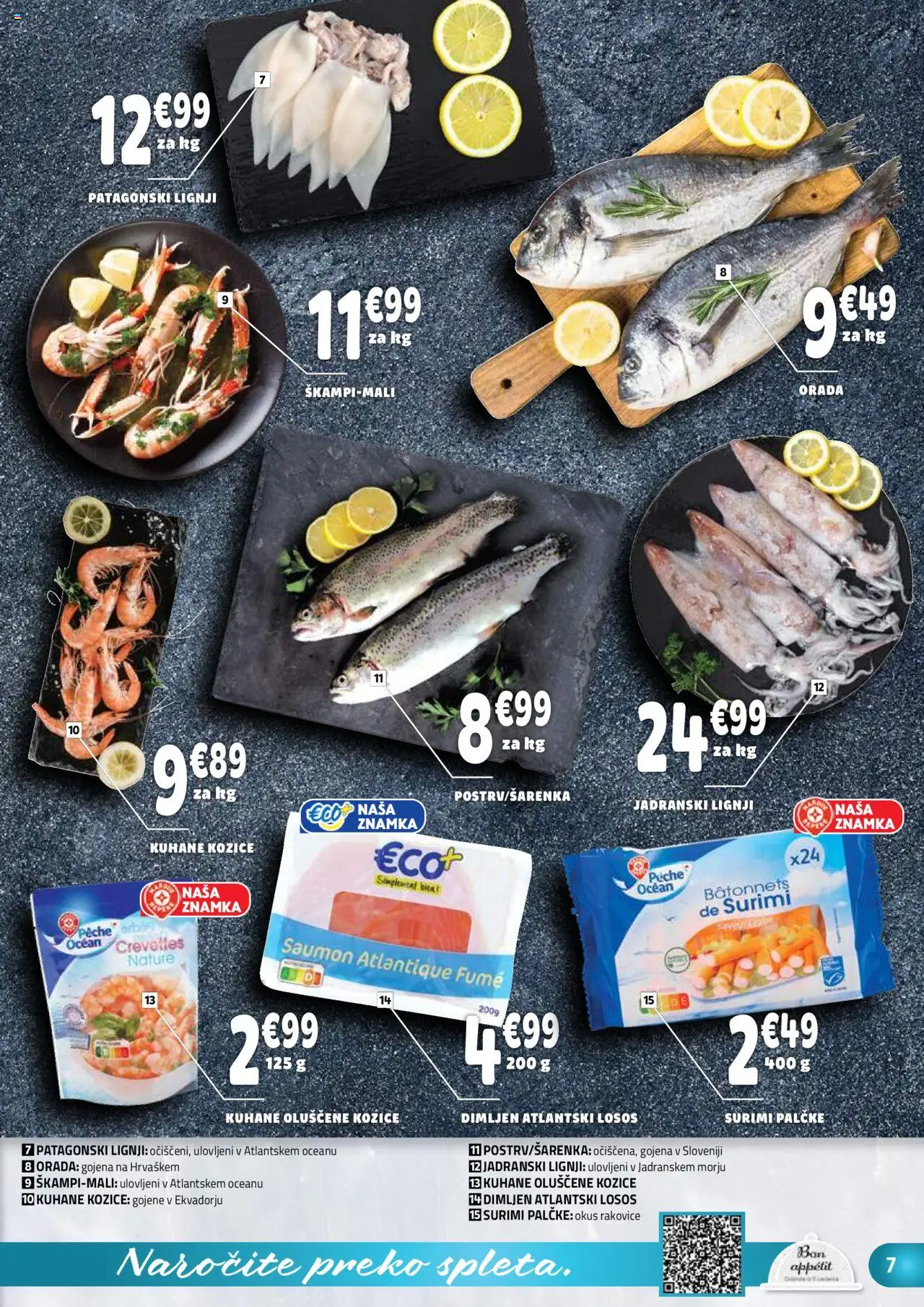 E.leclerc katalog │ velja od 03.09.2025 | Stran: 7 | Izdelki: Lignji, Kozice, Losos, Orada