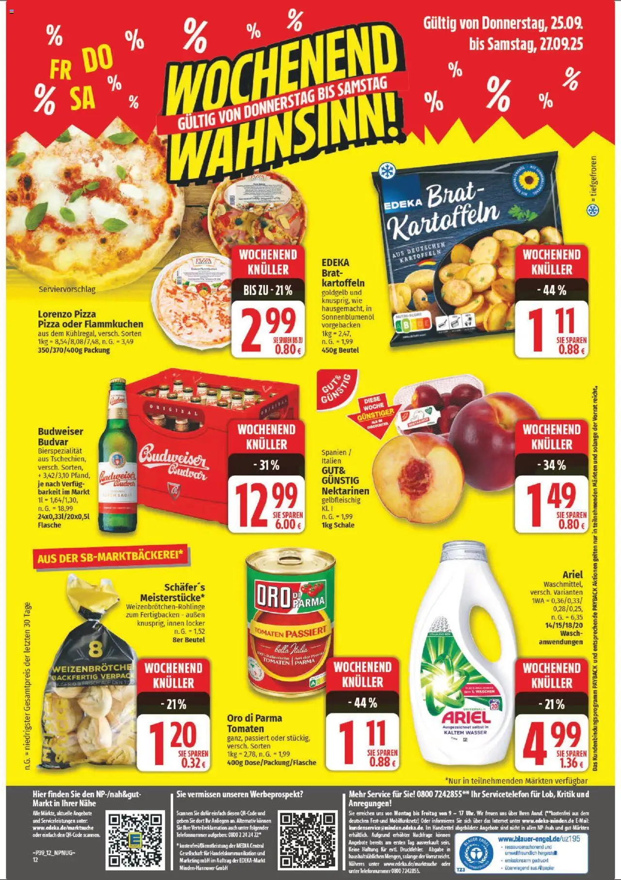 NP Discount Prospekt 	 – gültig ab 22.09.2025 | Seite: 12 | Produkte: Sonnenblumenol, Tomaten, Wasser, Pizza