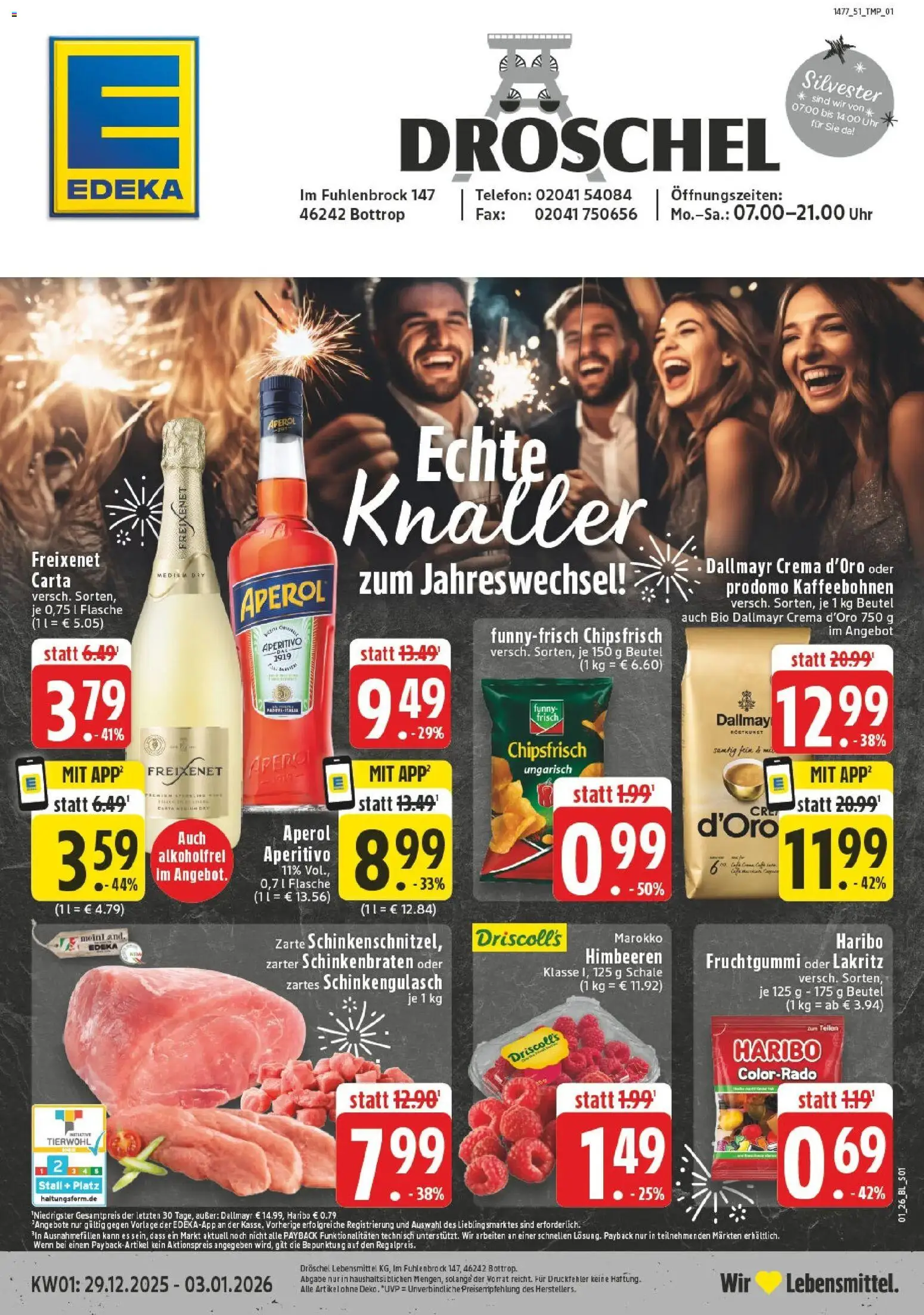 Edeka prospekt Bottrop	 – gültig ab 28.12.2025 | Seite: 1 | Produkte: Himbeeren, Haribo, Freixenet, Uhr