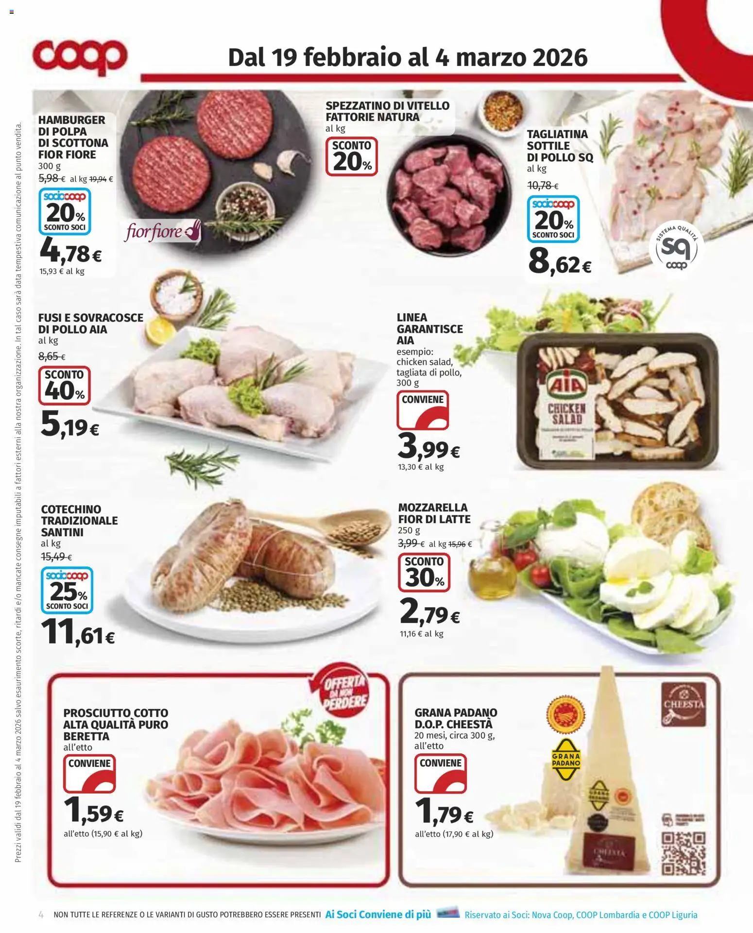 Volantino COOP del 19.02.2026 | Pagina: 4 | Prodotti: Mozzarella, Latte, Data, Grana Padano