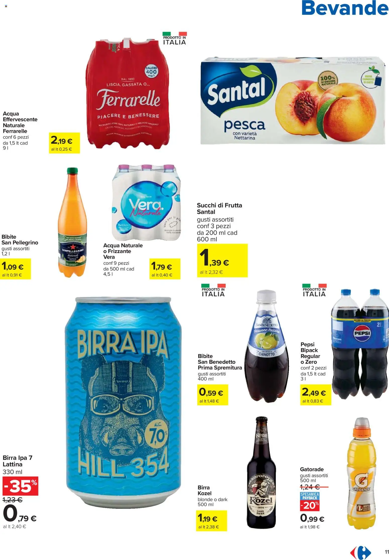 Volantino Carrefour del 27.11.2025 | Pagina: 11 | Prodotti: Chinotto, Acqua, Frutta, Pesca