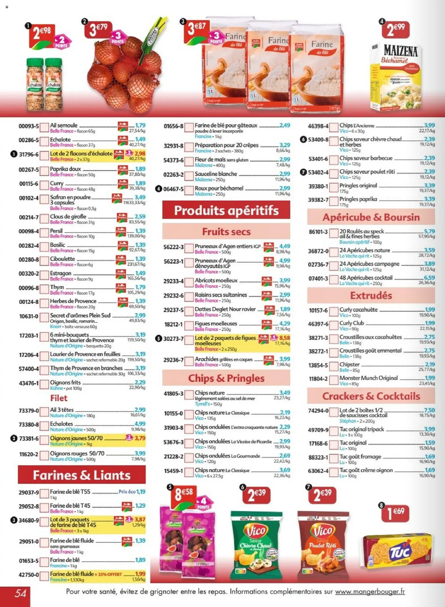 {H1} | Page: 54 | Produits: Échalote, Farine, Abricots, Chips