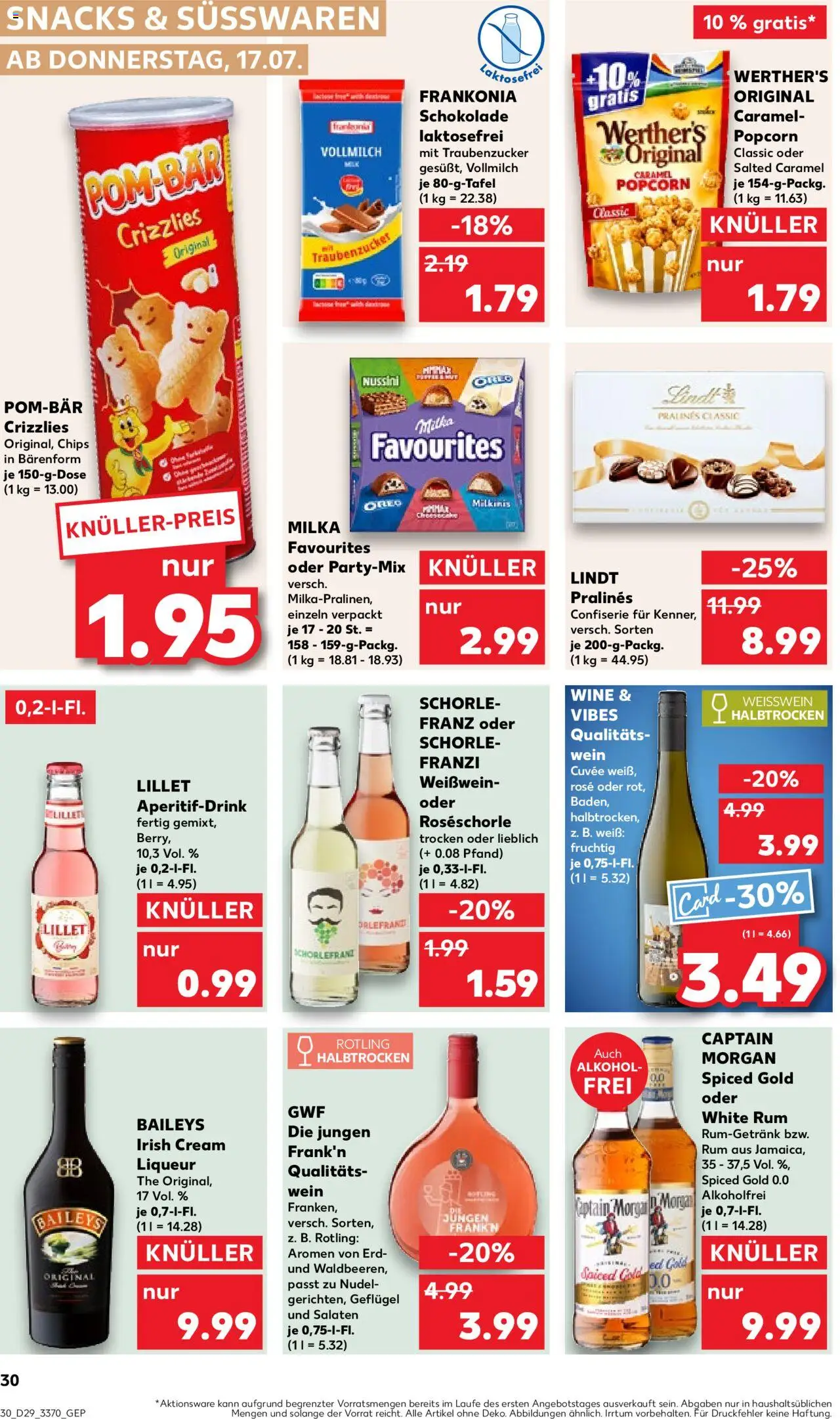 Kaufland prospekt Frankfurt (Oder)	 - gültig ab dem 17.07.2025 | Seite: 30 | Produkte: Weißwein halbtrocken, Milka, Lillet, Lindt