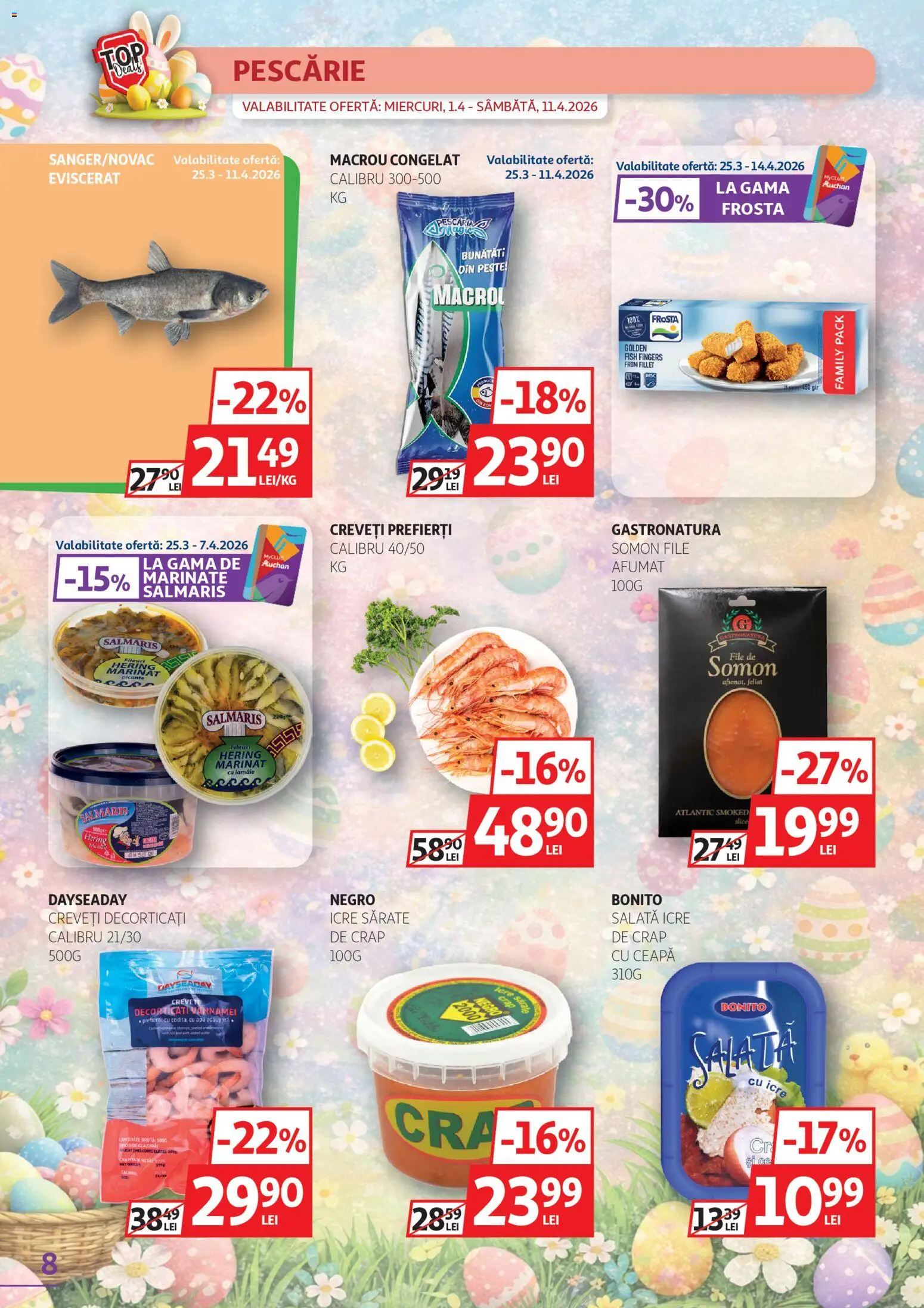 Noul catalog Auchan – valabil de la 25.03.2026 | Pagină: 8 | Produse: Pește, Salată, Ceapă