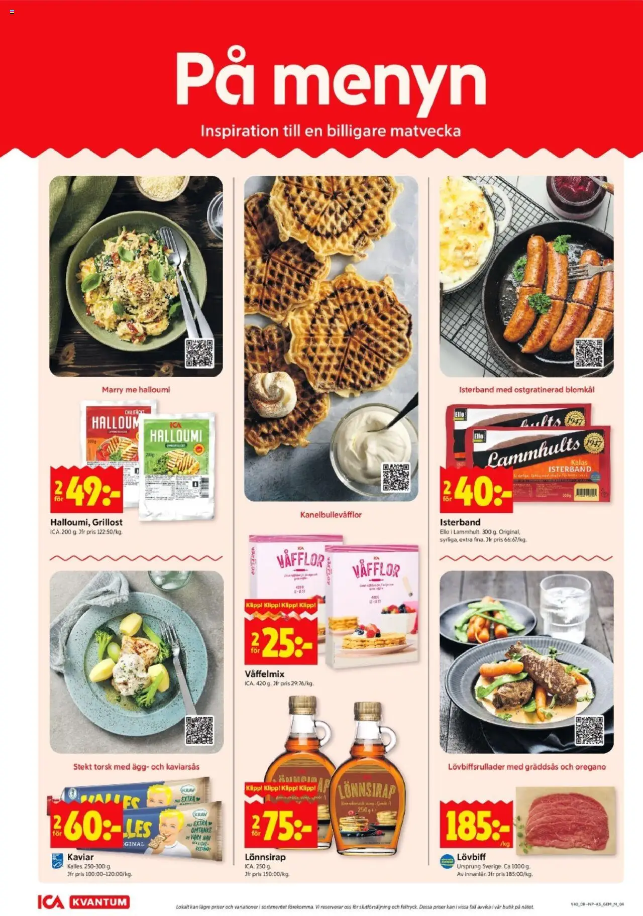 ICA Kvantum reklamblad aktuell från 29.09.2025 | Sida: 4 | Produkter: Grillost, Halloumi, Lövbiff, Blomkål