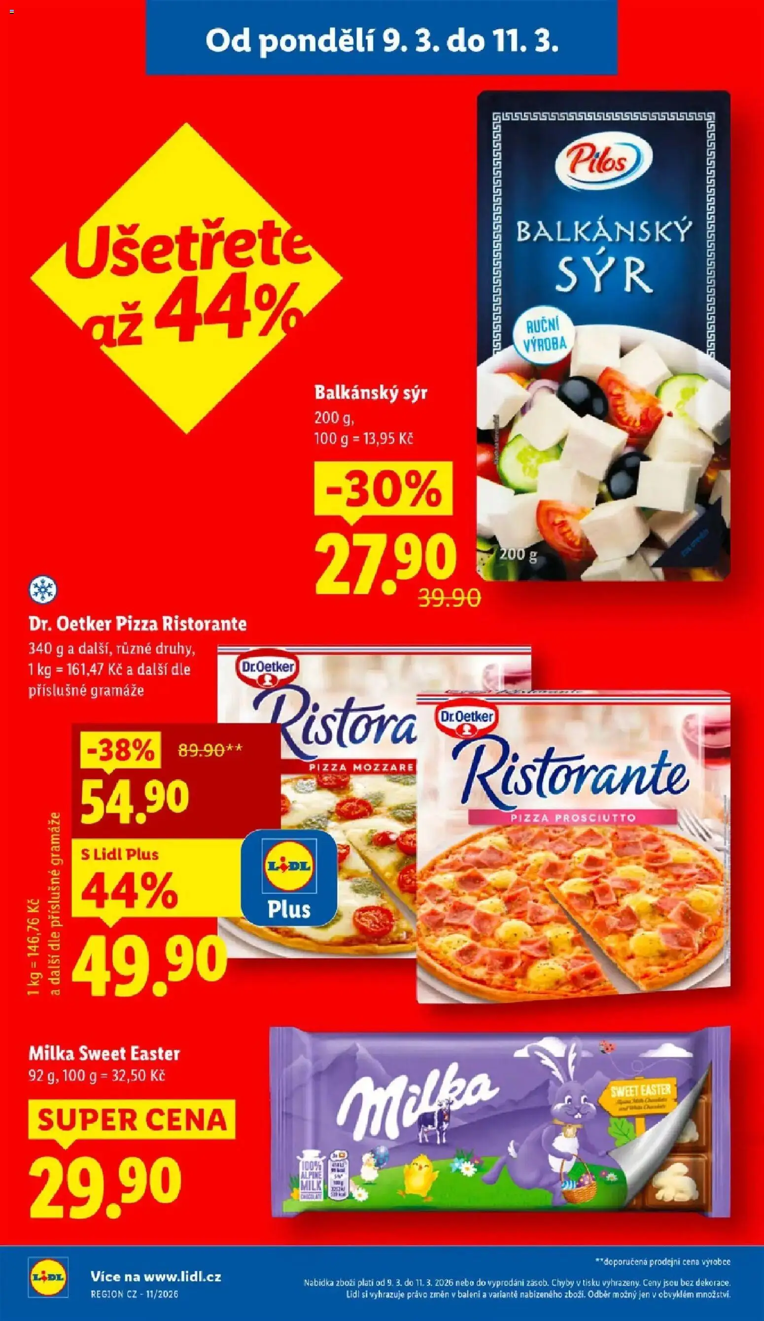 Lidl aktuální leták od 09.03.2026 | Strana: 2 | Produkty: Milka, Prosciutto, Balkánský sýr, Pizza Ristorante