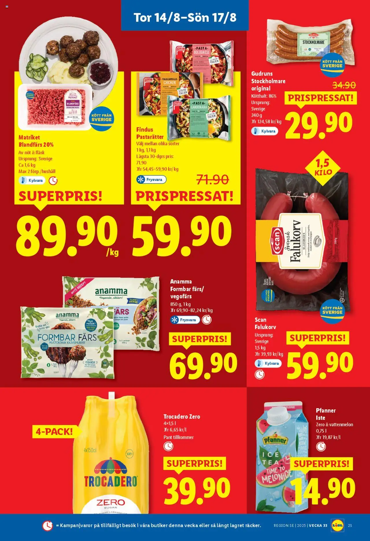 Lidl reklamblad aktuell från 11.08.2025 | Sida: 28 | Produkter: Falukorv, Vattenmelon, Vegofärs, Fläsk