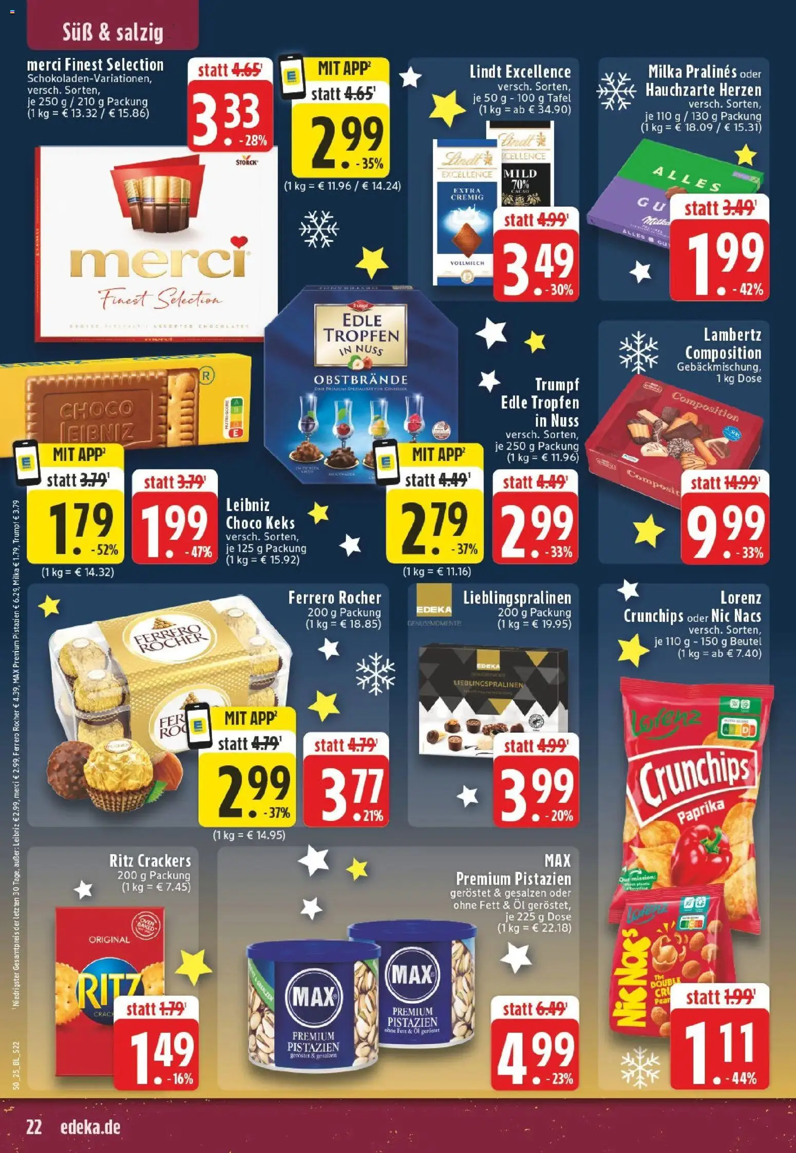 Edeka prospekt Alfter-Witterschlick	 – gültig ab 07.12.2025 | Seite: 22 | Produkte: Ferrero rocher, Milka, Lorenz crunchips, Lindt